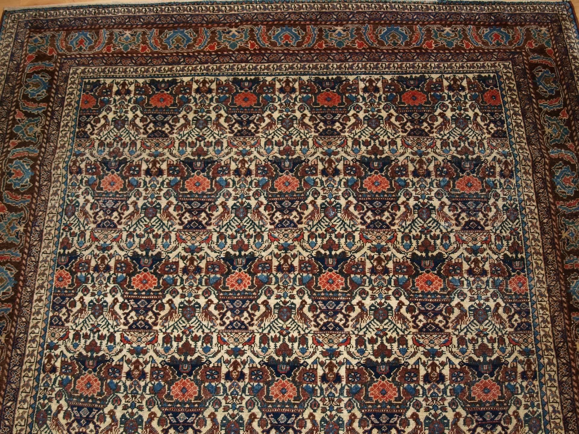 Antique Abedeh Rug with the Classic ‘Vase and Peacock’ Design, circa 1900-1920 2