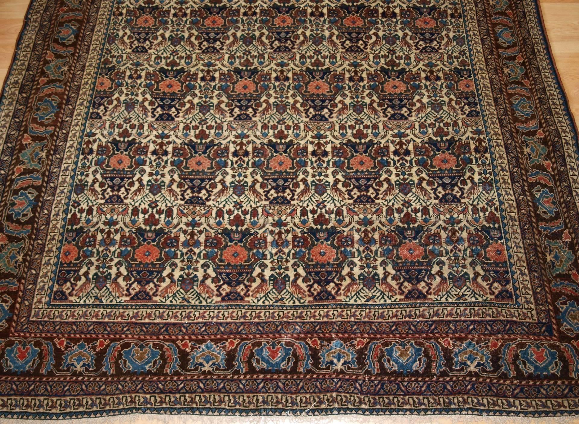 Antique Abedeh Rug with the Classic ‘Vase and Peacock’ Design, circa 1900-1920 3