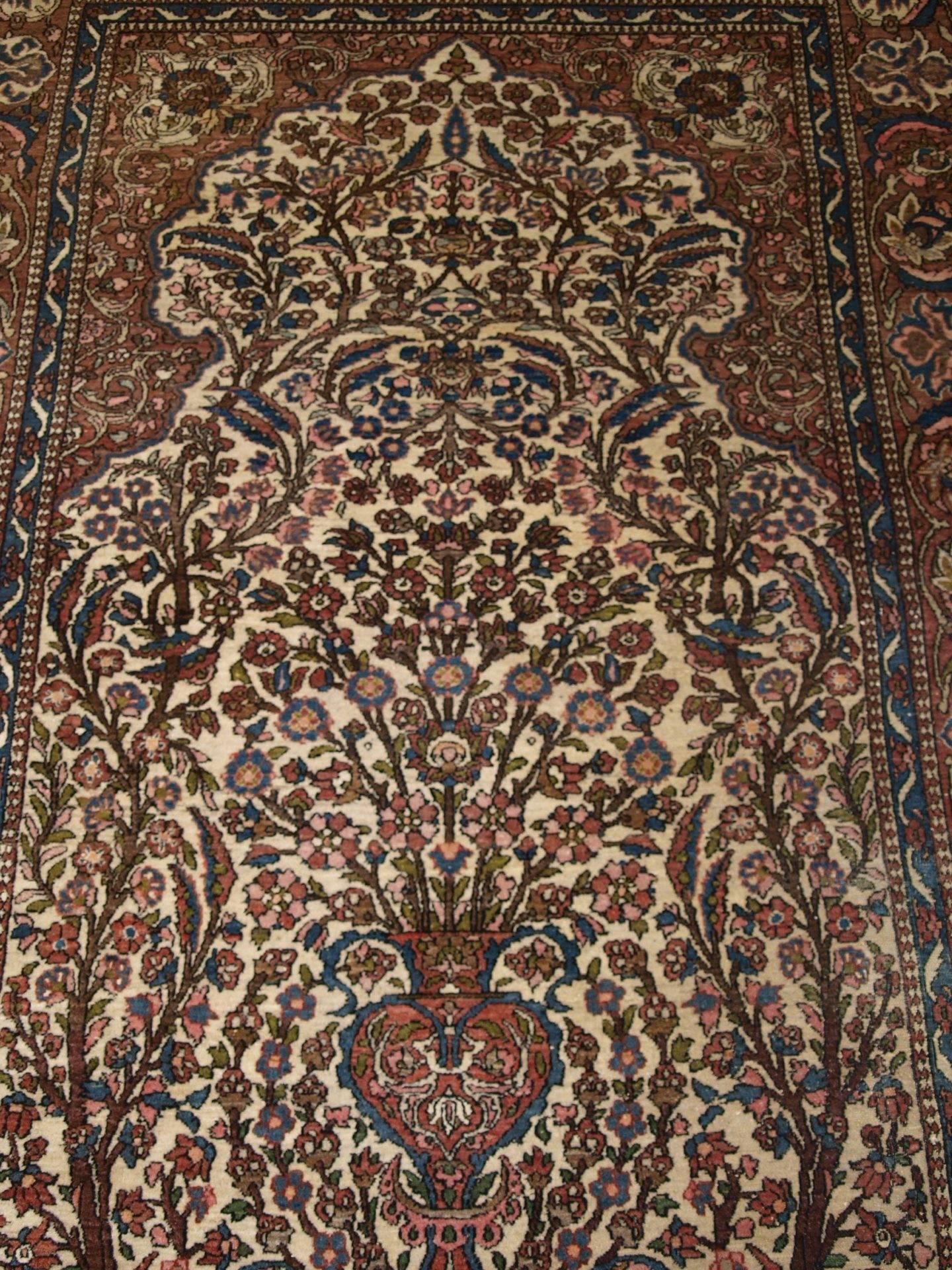 Wool Isfahan Prayer Rug with a Very Traditional Floral Vase Design, circa 1900 For Sale