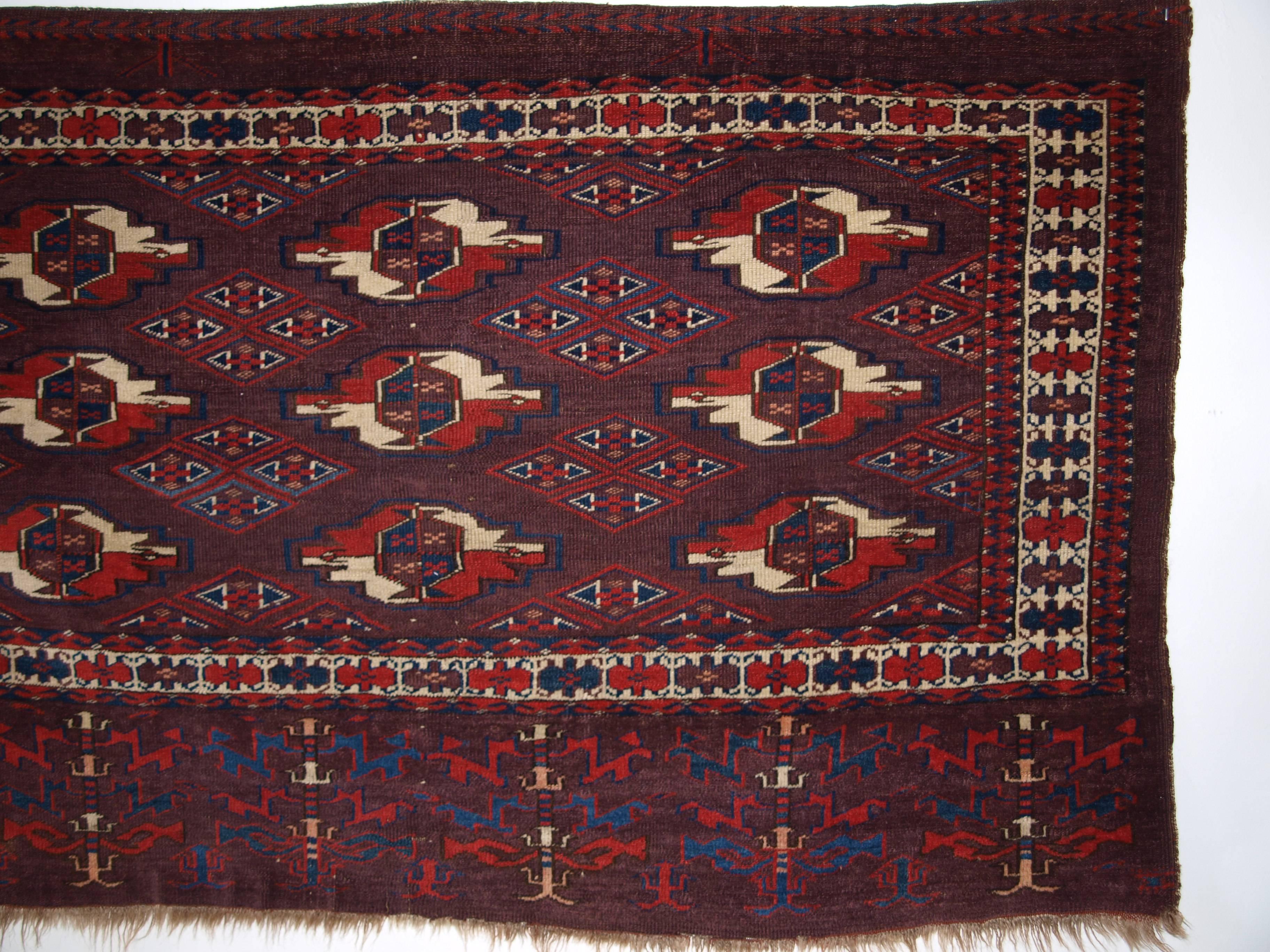 Central Asian Antique Yomut Turkmen 9 Gul Chuval with Superb Rich Color, circa 1870 For Sale