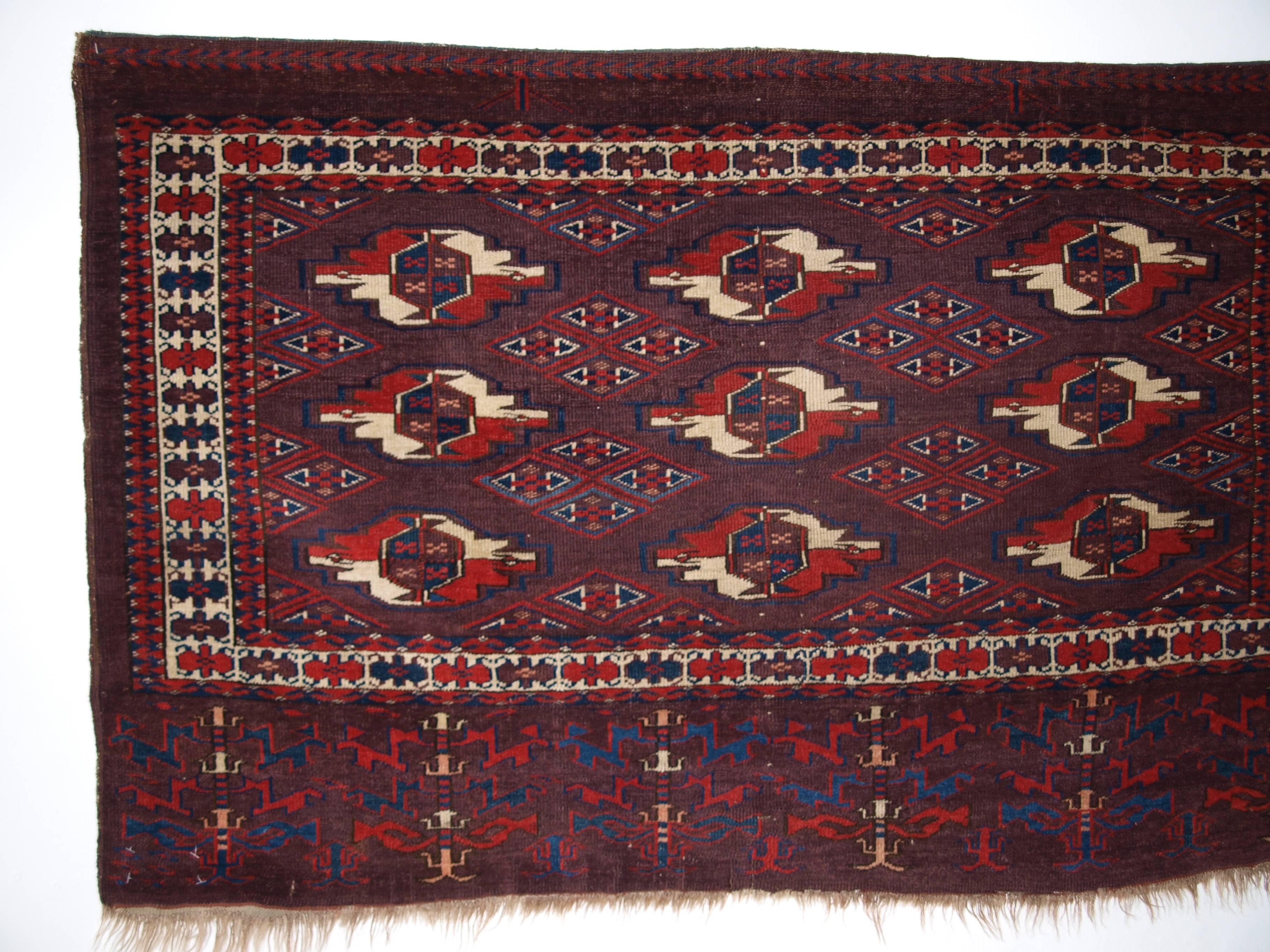 Late 19th Century Antique Yomut Turkmen 9 Gul Chuval with Superb Rich Color, circa 1870 For Sale