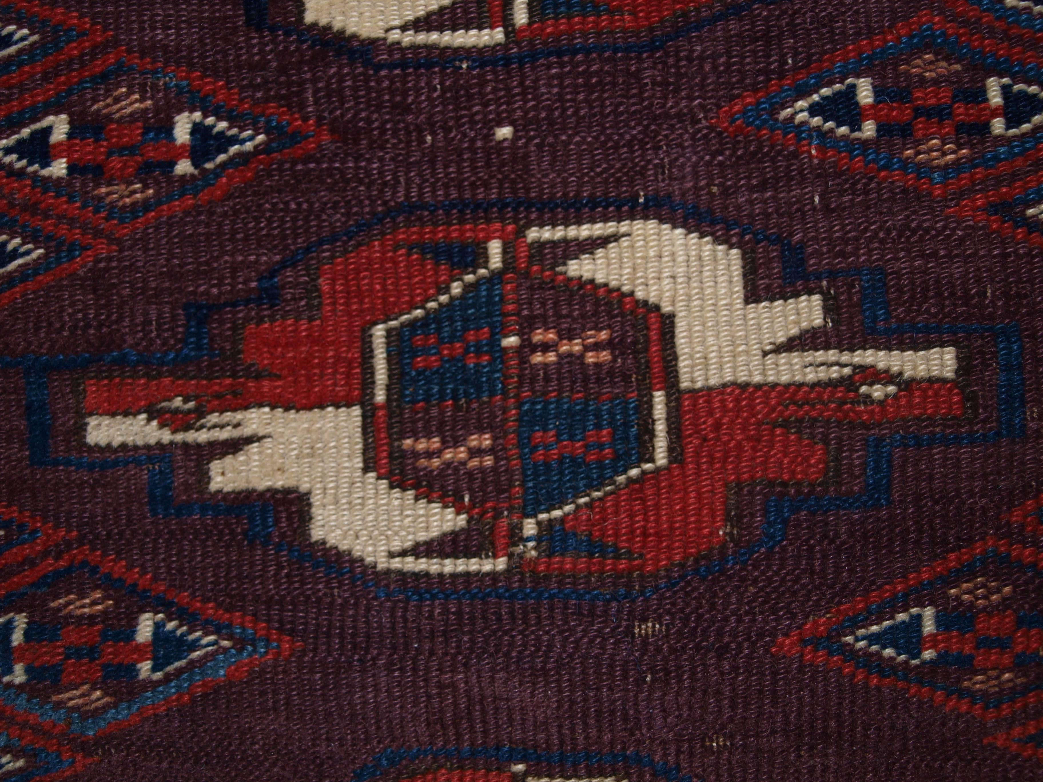 Wool Antique Yomut Turkmen 9 Gul Chuval with Superb Rich Color, circa 1870 For Sale