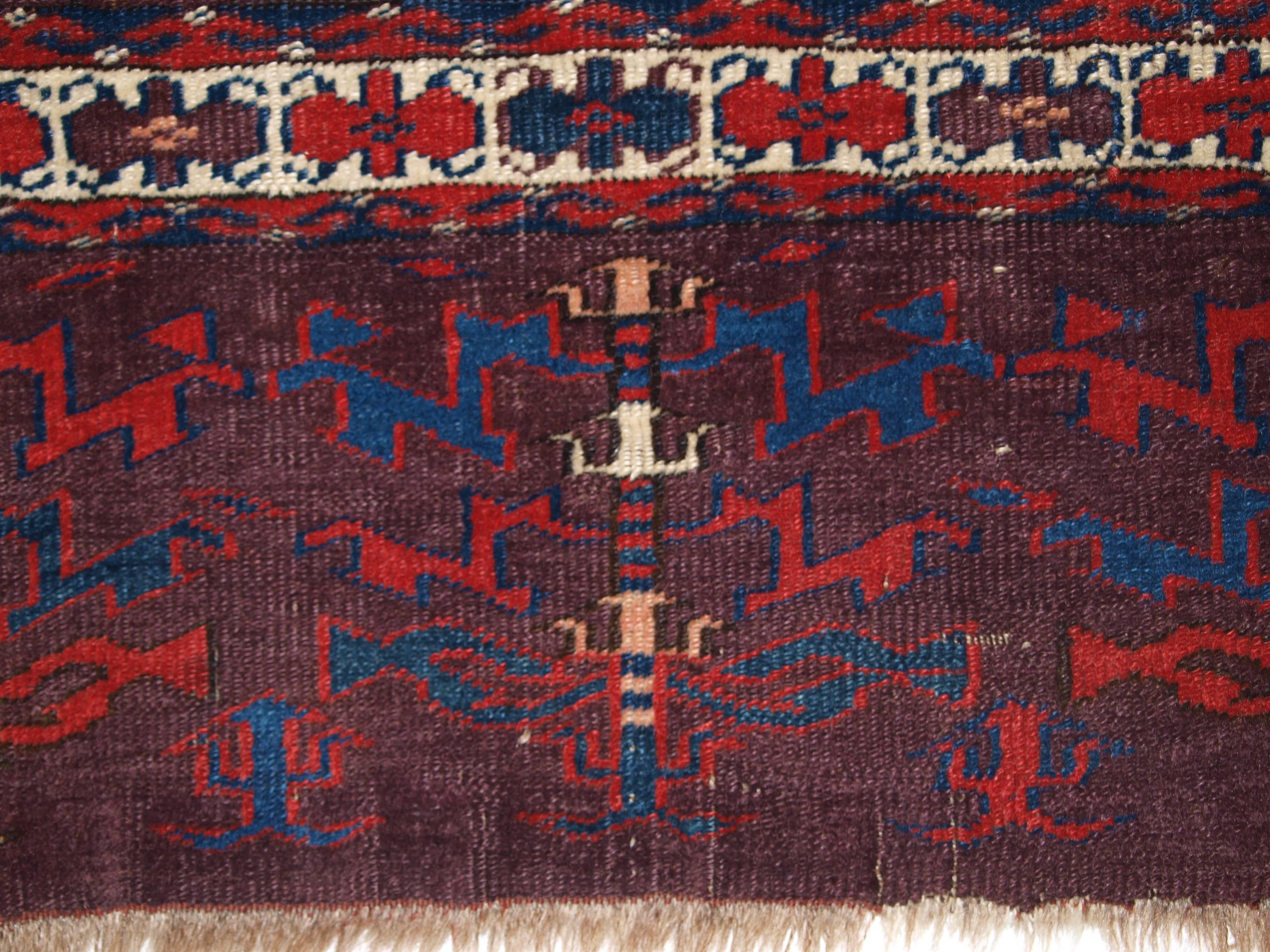 Antique Yomut Turkmen 9 Gul Chuval with Superb Rich Color, circa 1870 For Sale 2