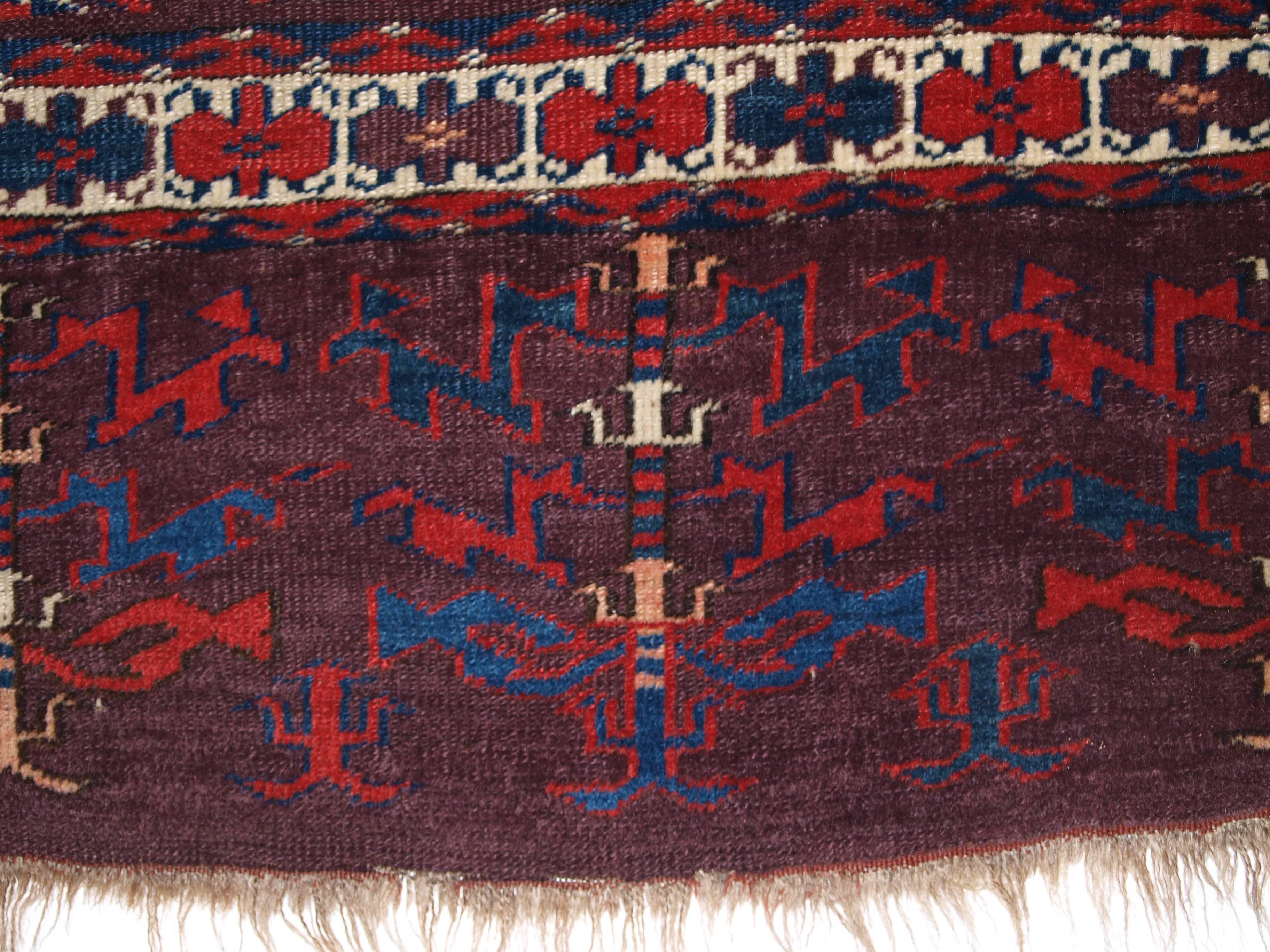 Antique Yomut Turkmen 9 Gul Chuval with Superb Rich Color, circa 1870 For Sale 3