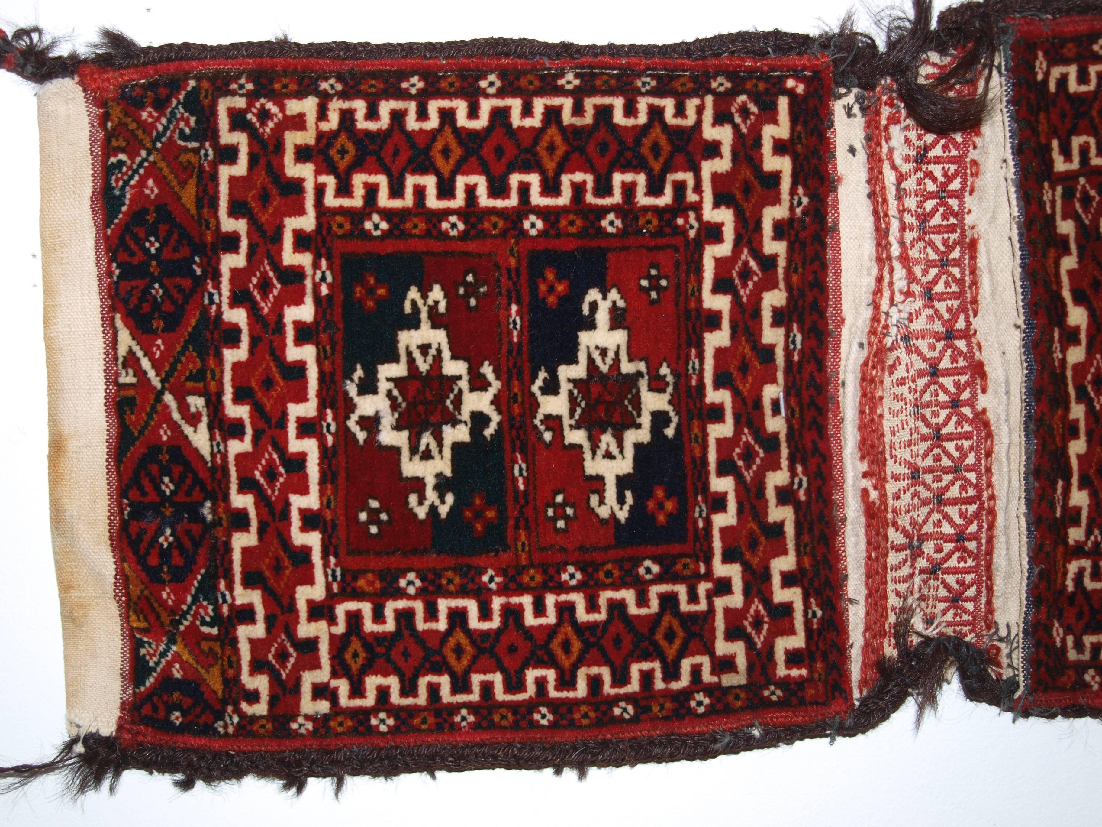 Early 20th Century Antique Tekke Turkmen Khorjin ‘Saddle Bag’ of Very Small Size, circa 1900 For Sale