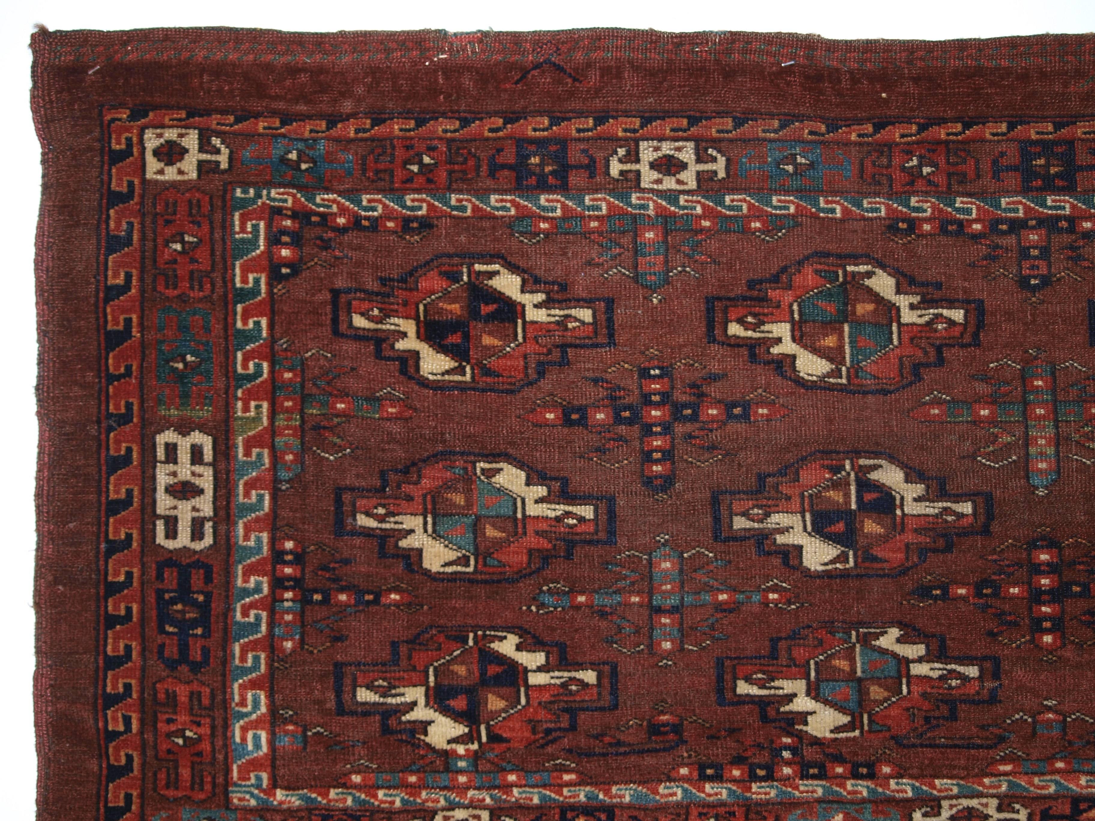 Central Asian Antique Yomut Turkmen Nine Gul Chuval with Good Colour Including Soft Greens