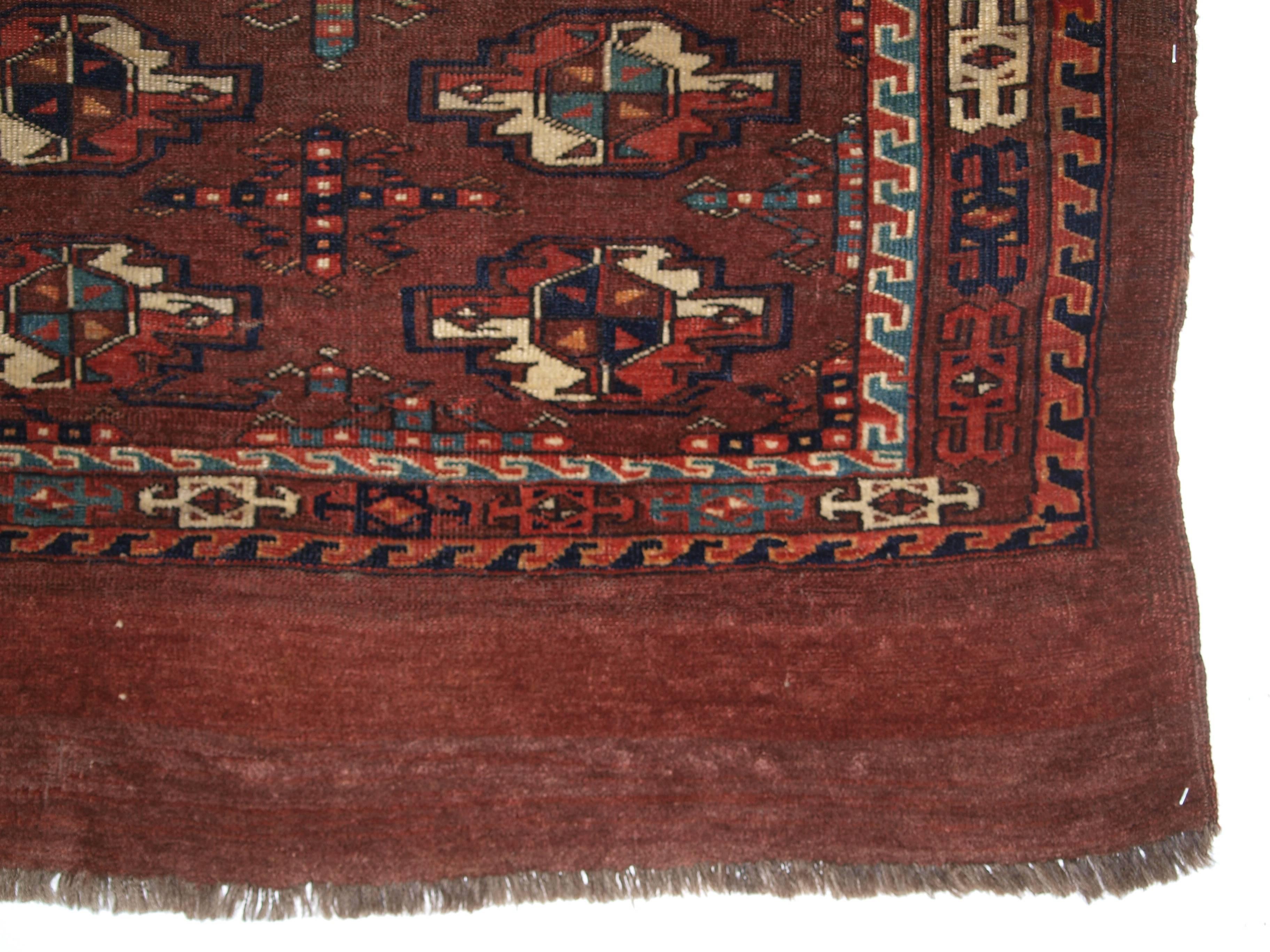 Late 19th Century Antique Yomut Turkmen Nine Gul Chuval with Good Colour Including Soft Greens