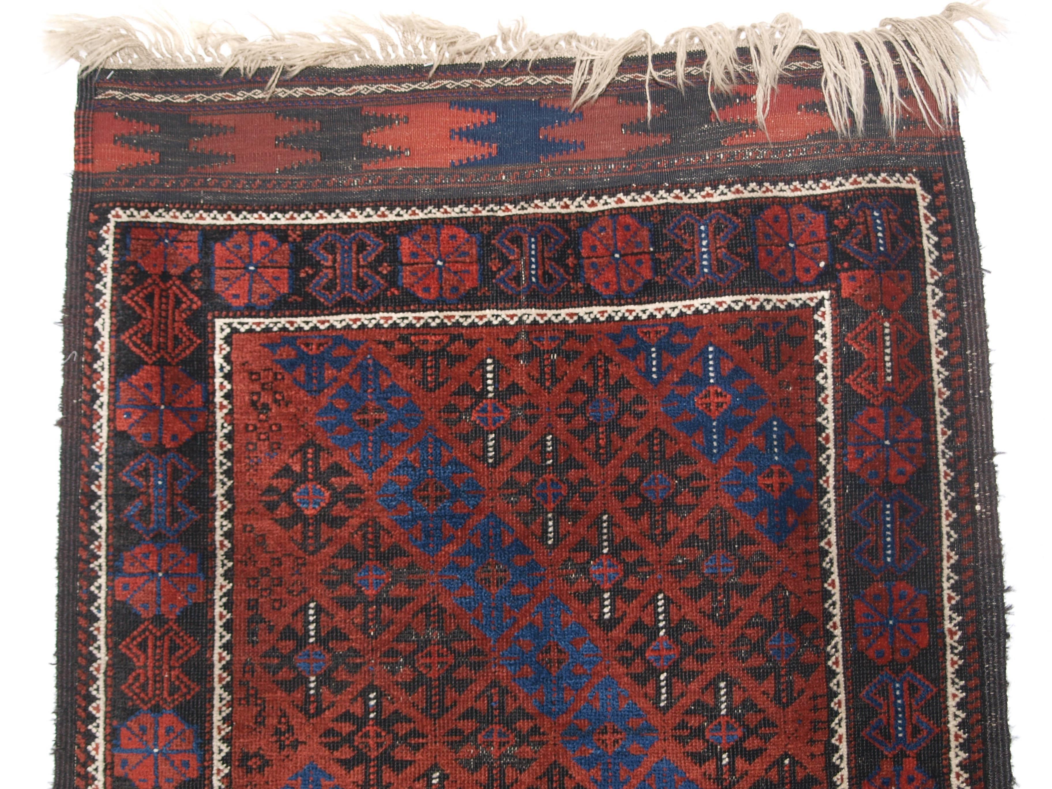 Wool Antique Baluch Rug from Western Afghanistan, Probably Timuri Tribe, circa 1880 For Sale