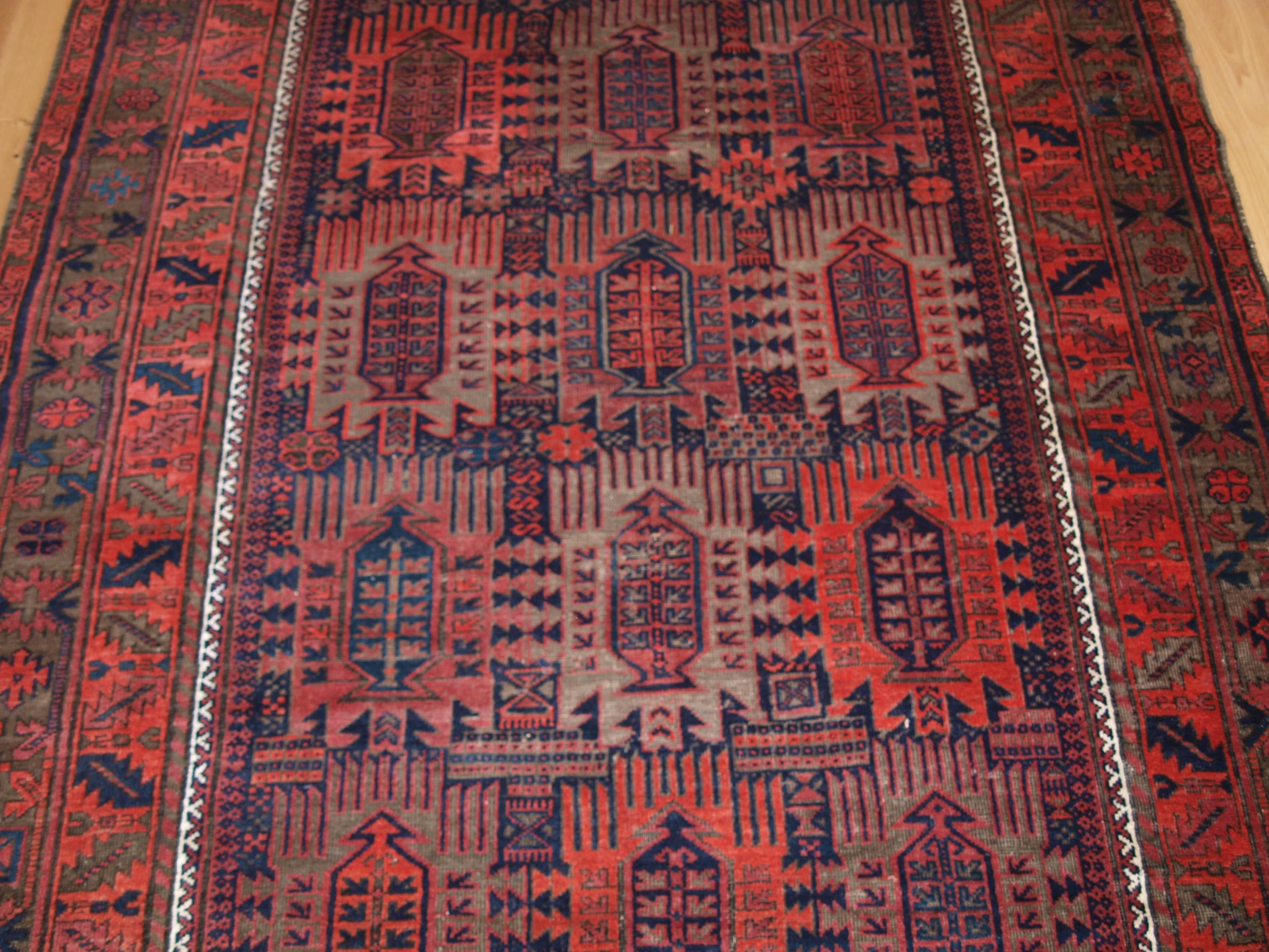 Wool Antique Timuri Baluch Main Carpet with Classic Afghan Timuri Design, circa 1900 For Sale