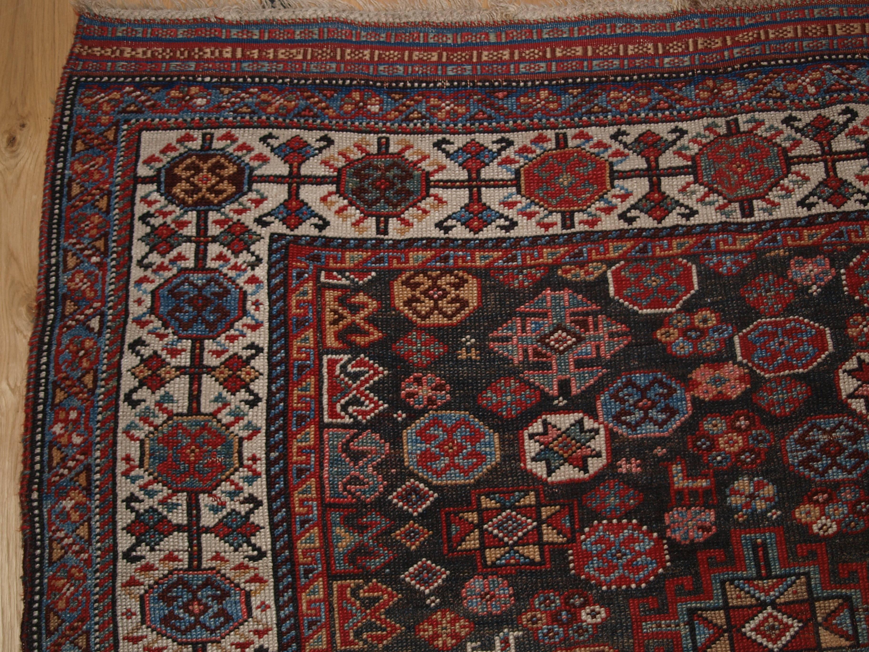 Early 20th Century Antique Persian Rug by the Luri Tribe, Shekarlu Design, Grey Blue, circa 1900 For Sale