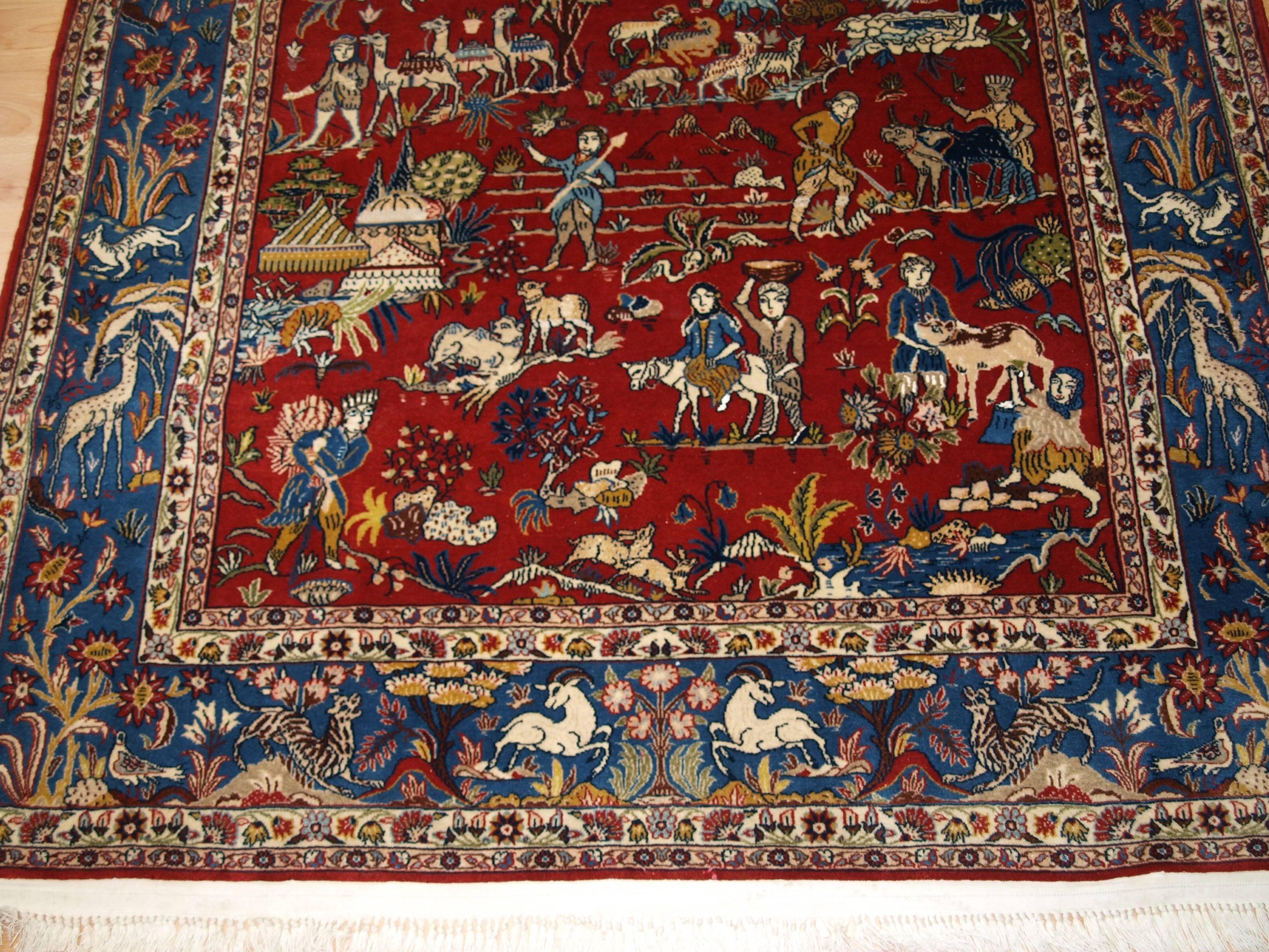 Mid-20th Century Old Persian Qum Pictorial Rug with Wool Pile and Silk Highlights