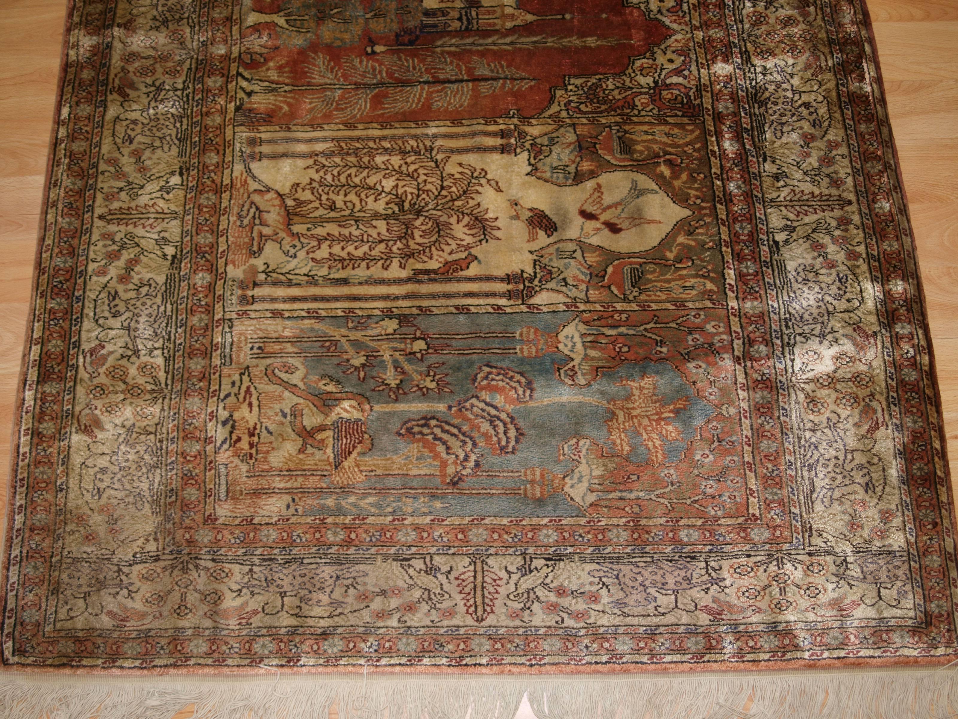 Turkish Antique Anatolian Kayseri 'Art Silk' Saf Prayer Rug For Sale