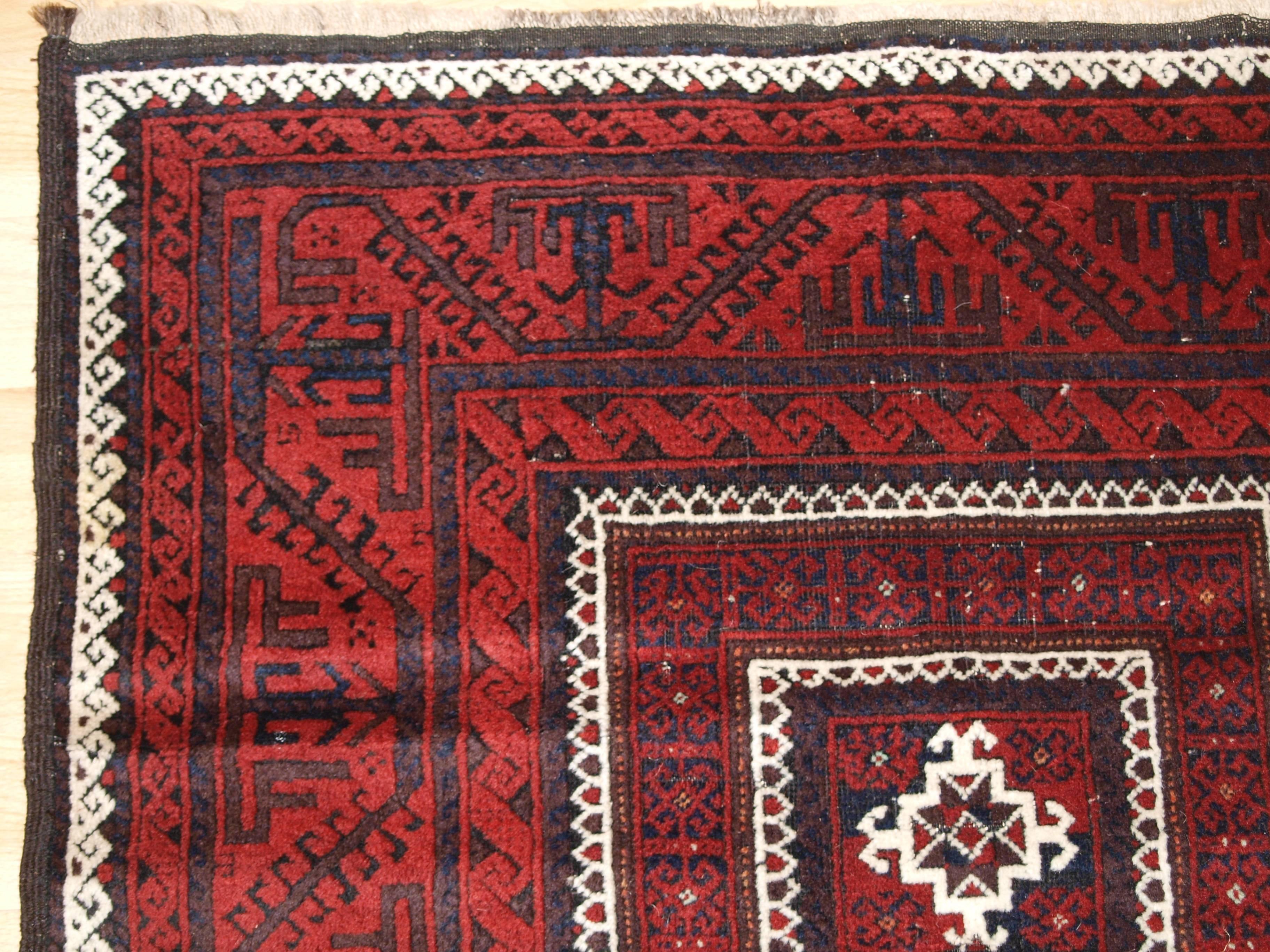Central Asian Antique Baluch Rug with Unusual Three Compartment Design, circa 1900 For Sale