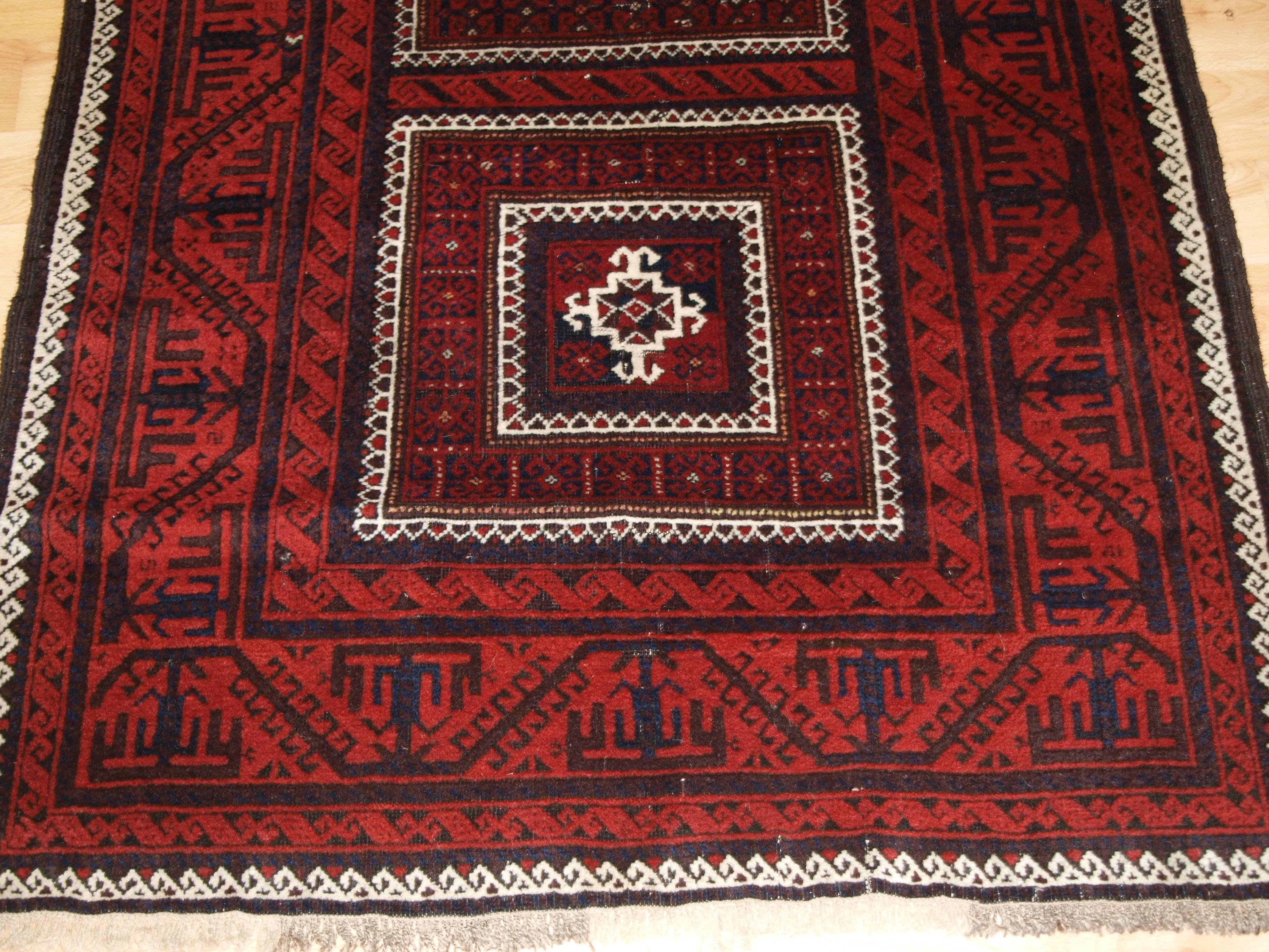Antique Baluch Rug with Unusual Three Compartment Design, circa 1900 For Sale 1