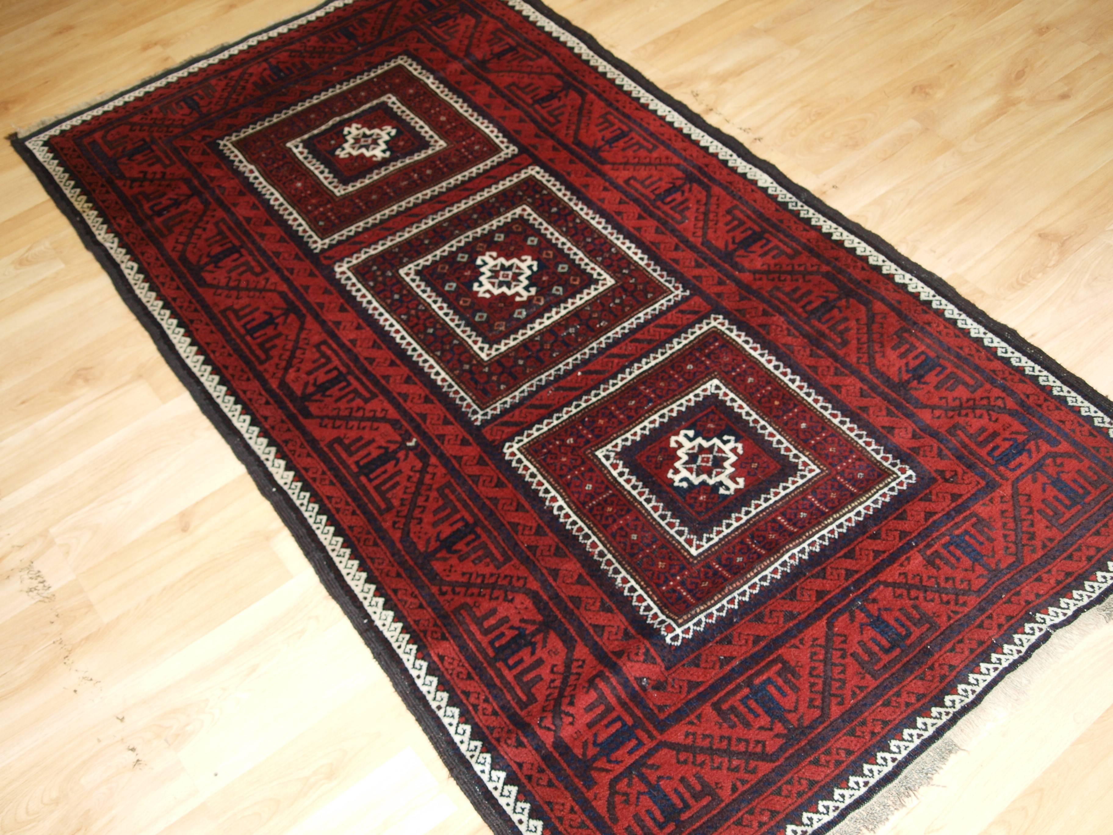 Antique Baluch Rug with Unusual Three Compartment Design, circa 1900 For Sale 2