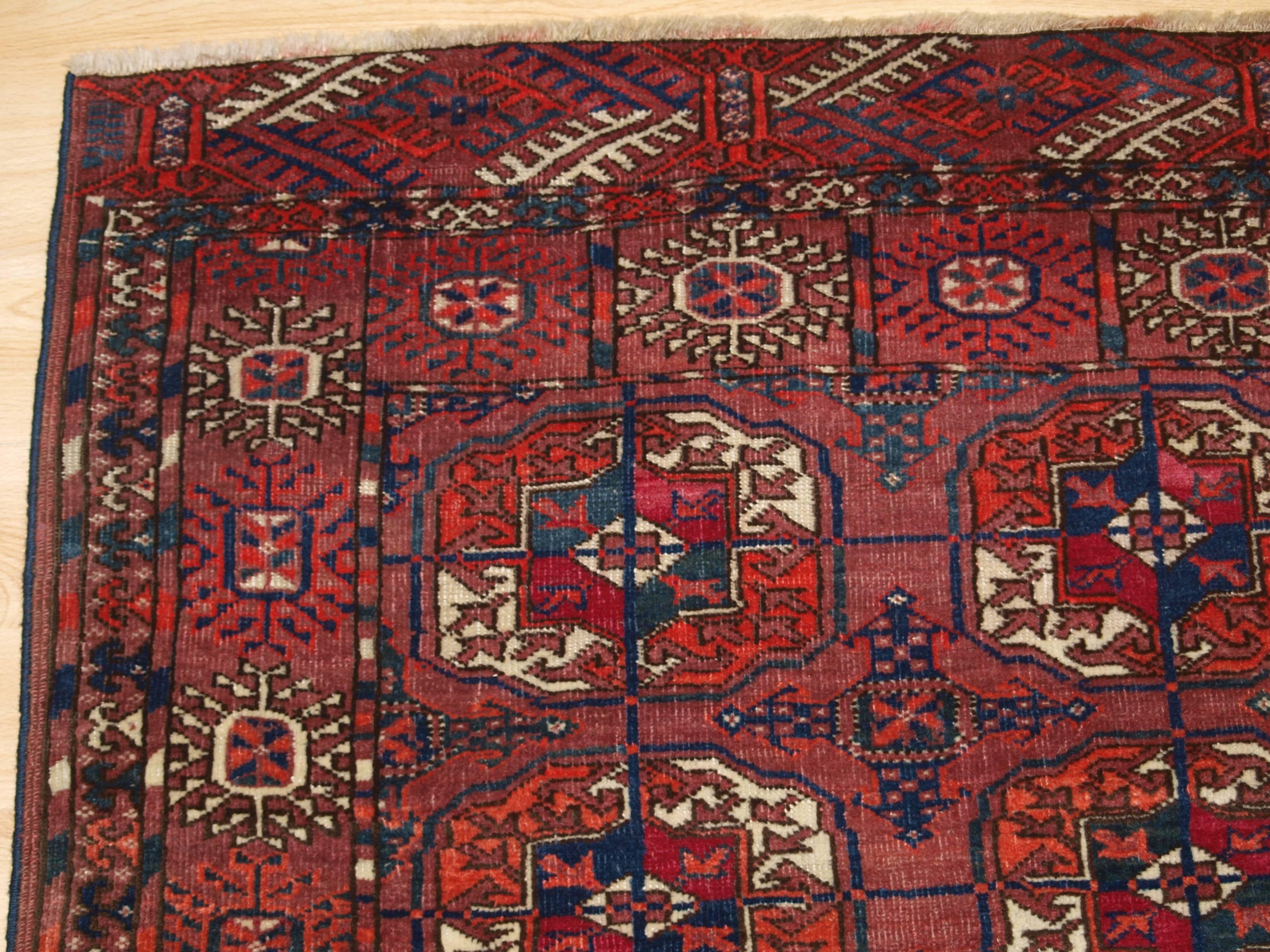 Wool Antique Tekke Turkmen ‘dip khali’ Rug of Small Size, circa 1900 For Sale