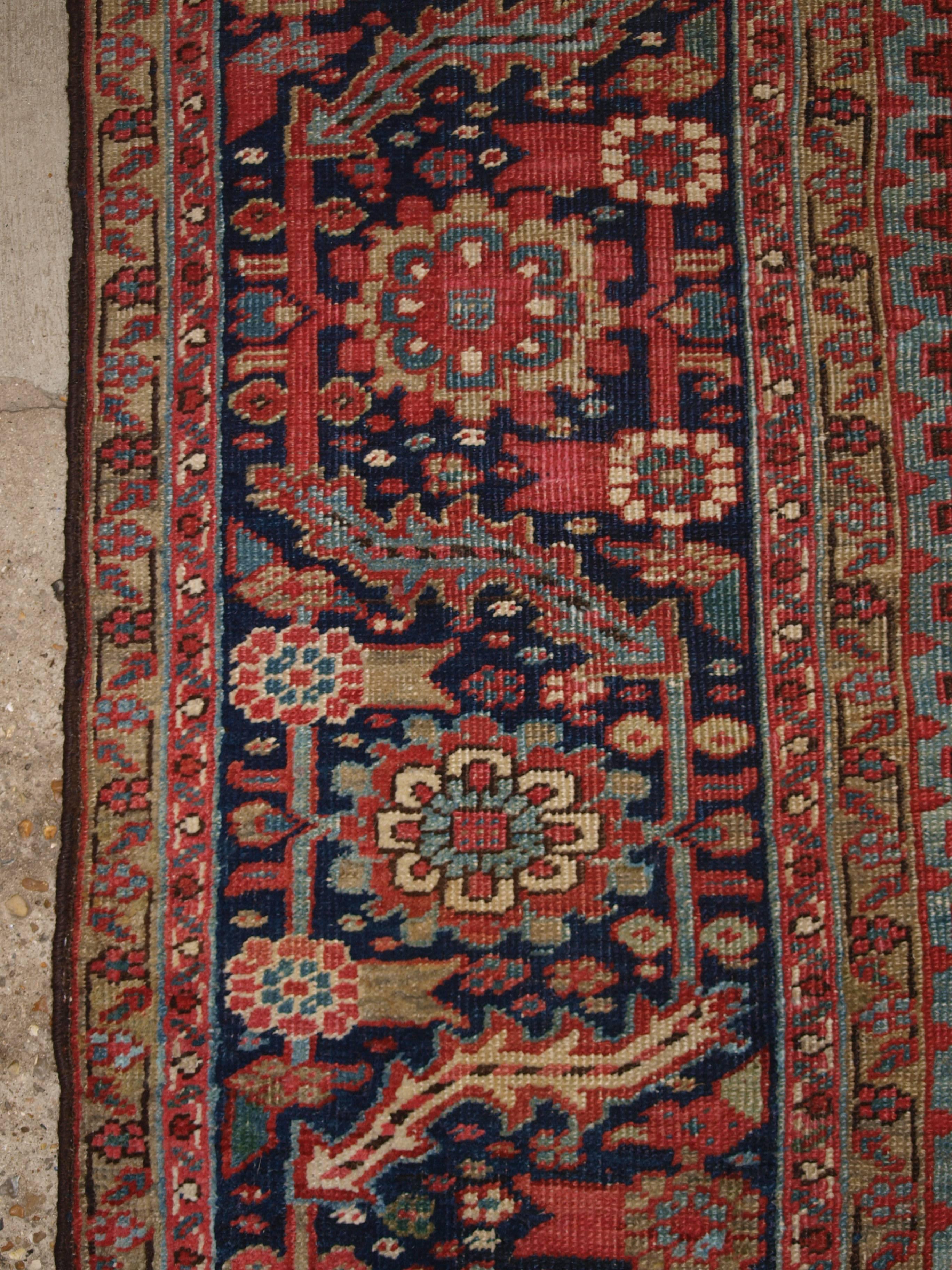 Antique Persian Heriz Carpet, Soft Reds and Light Blues 1