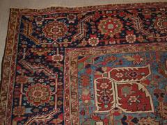 Antique Persian Heriz Carpet, Soft Reds and Light Blues