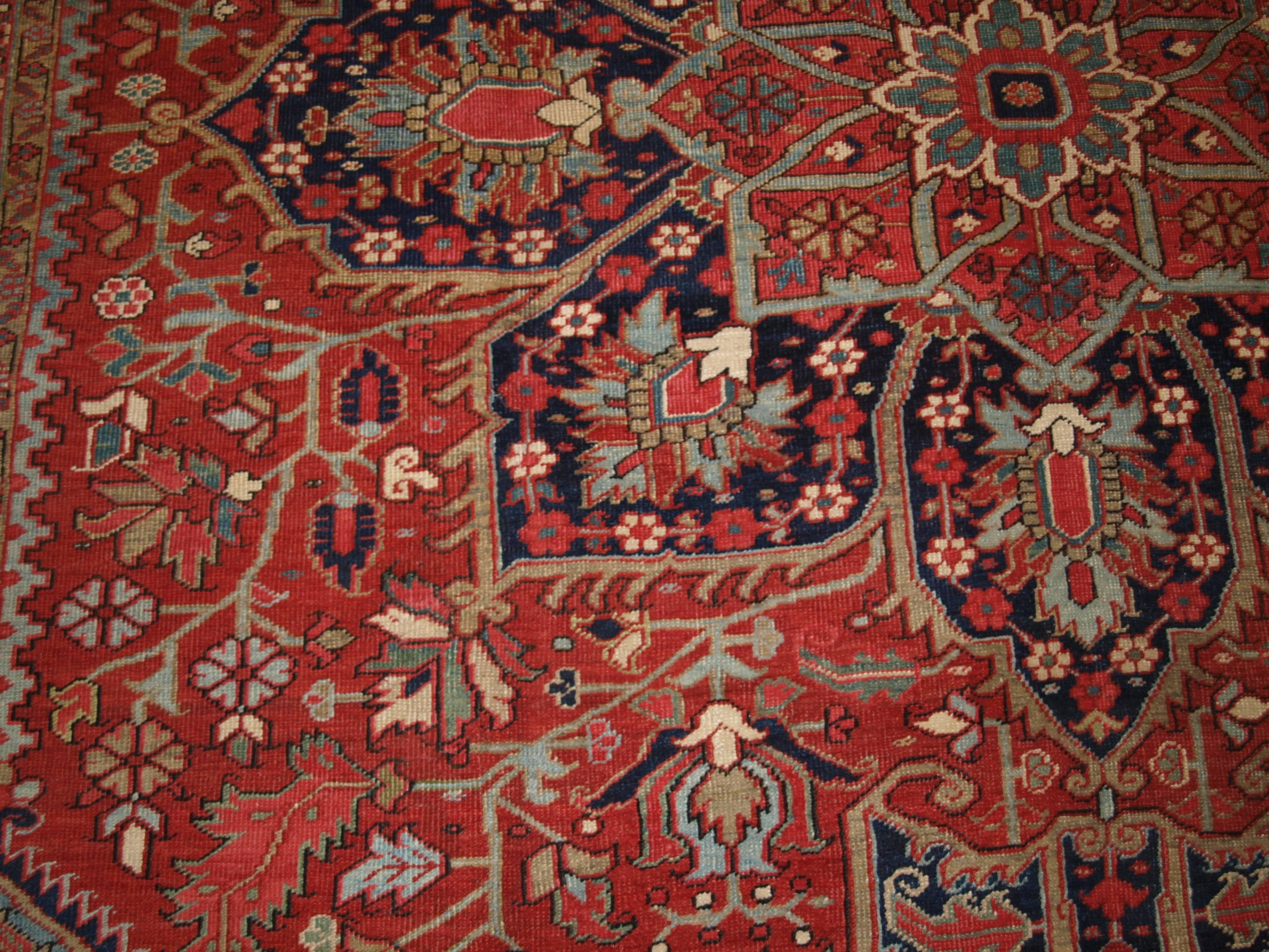 20th Century Antique Persian Heriz Carpet, Soft Reds and Light Blues