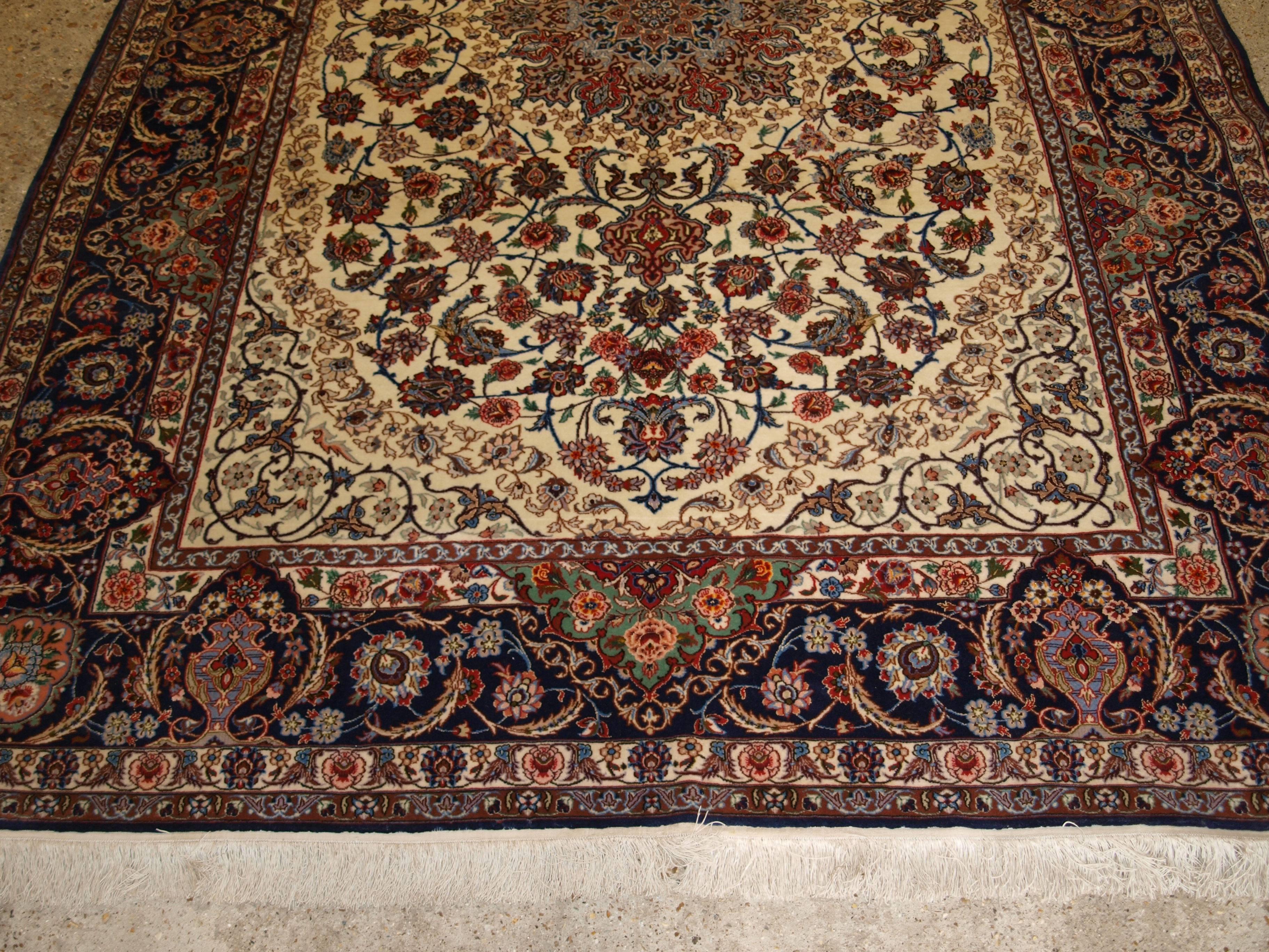 20th Century Old Persian Isfahan Carpet, Wool and Silk on a Very Fine Silk Foundation For Sale