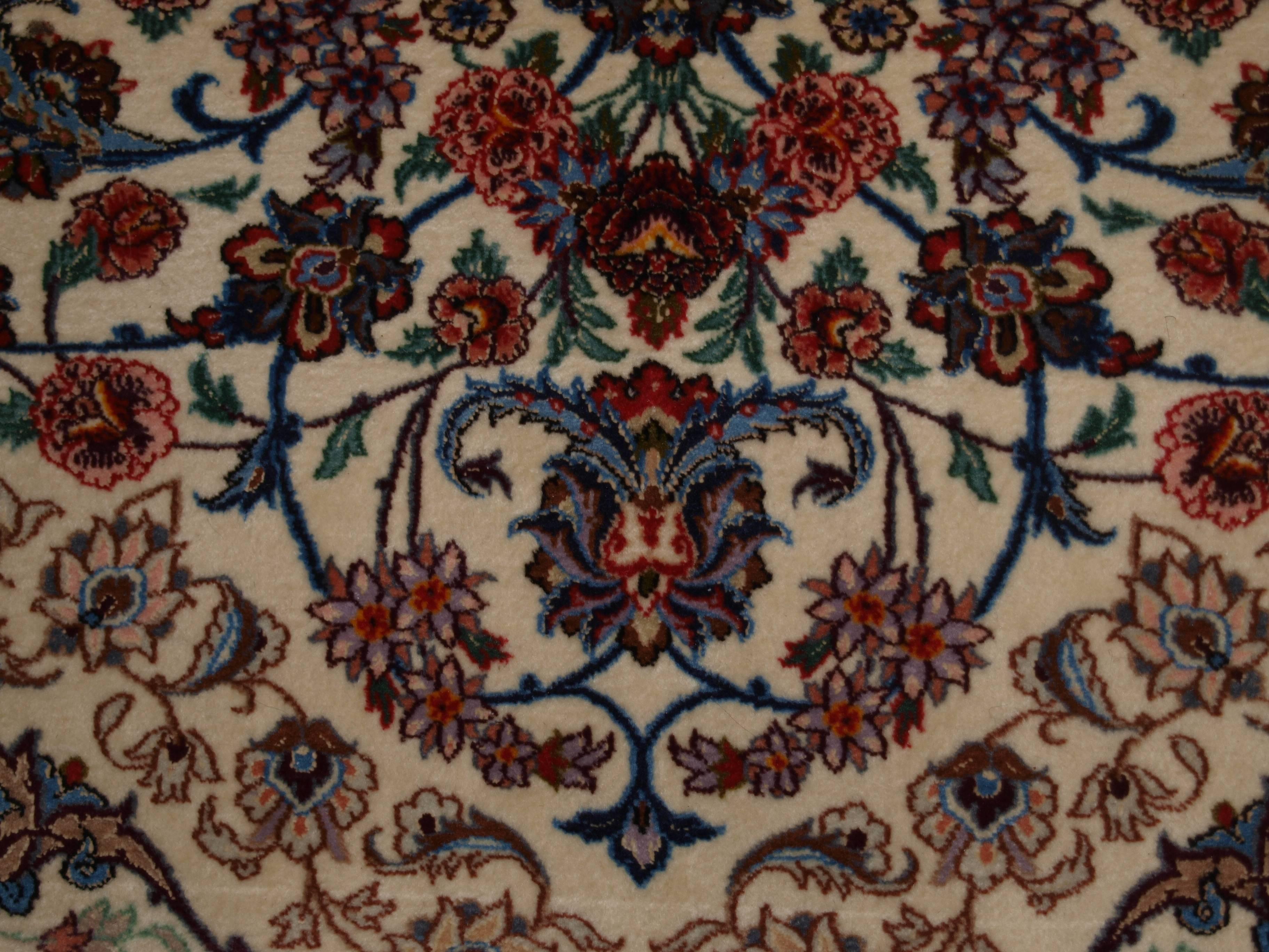 Hand-Knotted Old Persian Isfahan Carpet, Wool and Silk on a Very Fine Silk Foundation For Sale