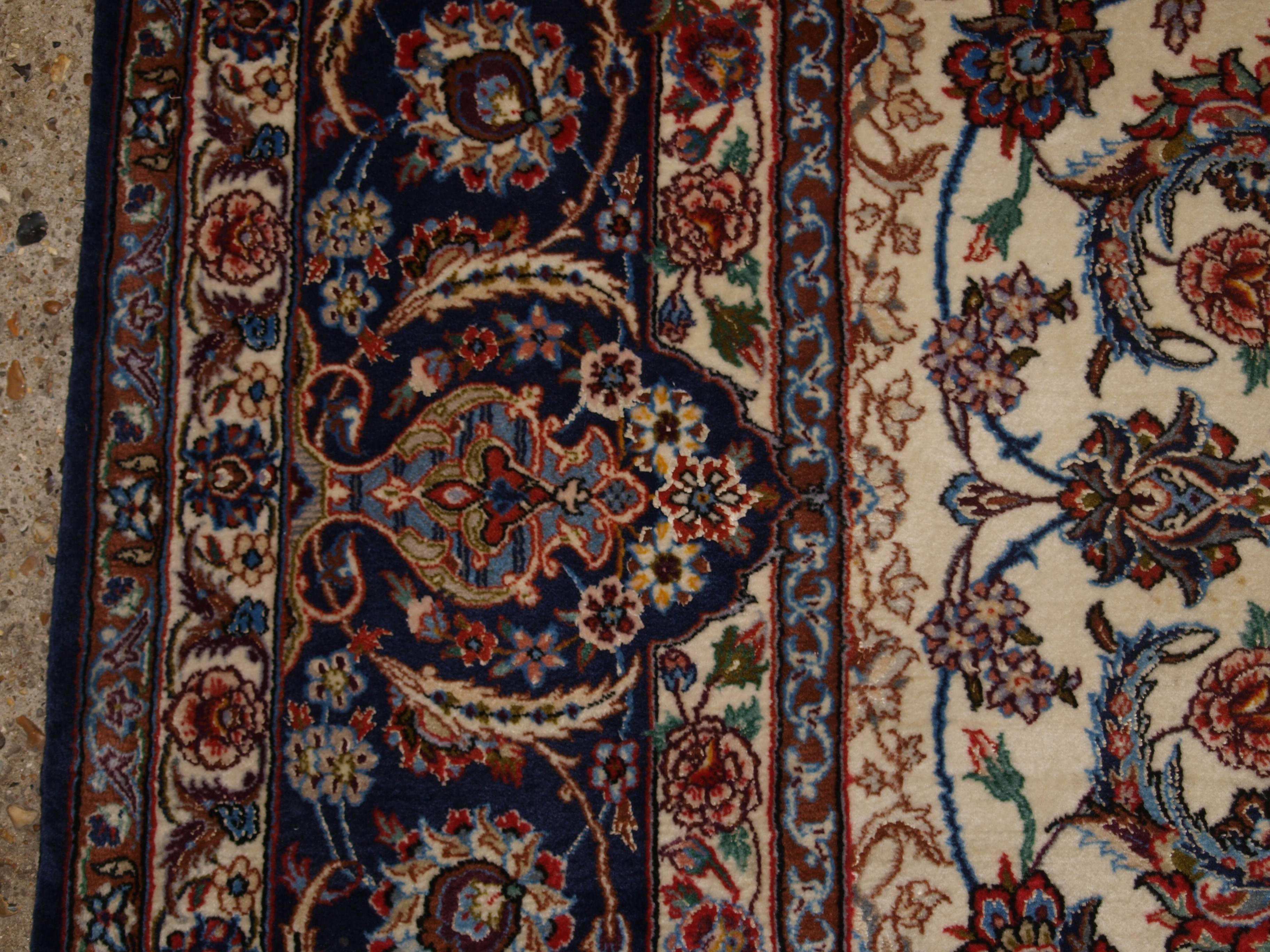 Old Persian Isfahan Carpet, Wool and Silk on a Very Fine Silk Foundation For Sale 2