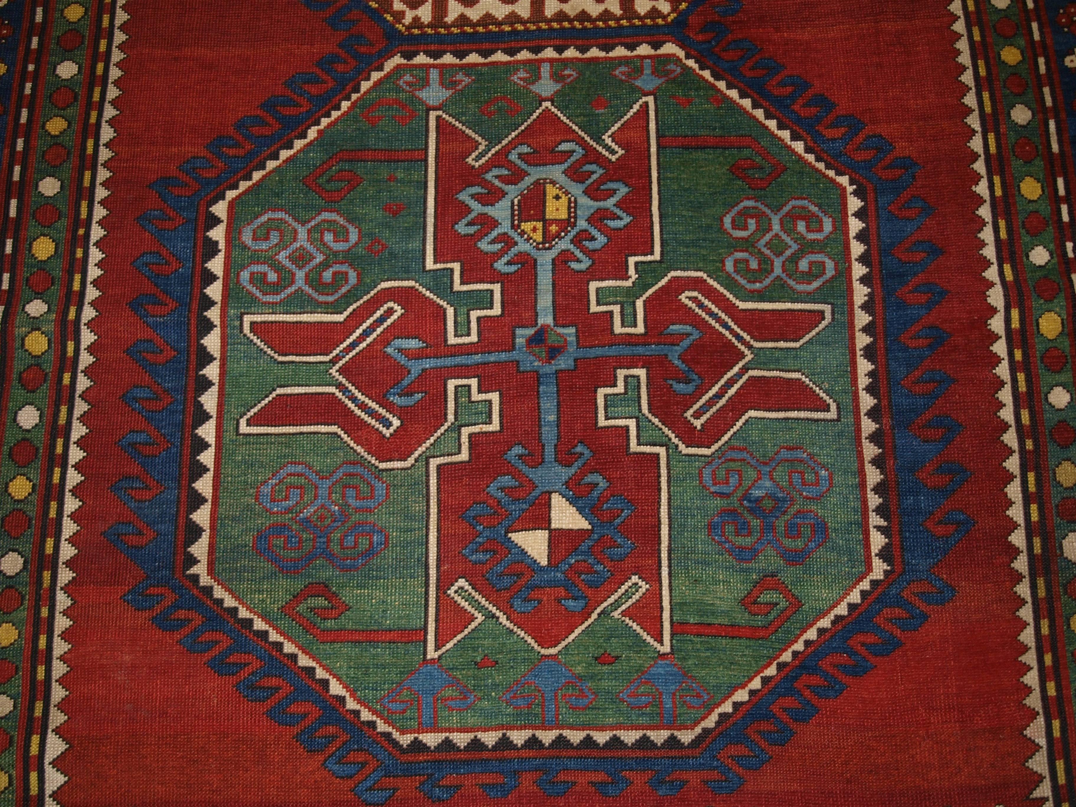 Antique Caucasian Lori Pambak rug, dated, outstanding colours, bold design, circa 1900.
Size: 10ft 7in x 5ft 9in (322 x 175cm).

Antique Caucasian Lori Pambak rug of traditional bold design with stunning colors.

circa 1900.

This rug is on