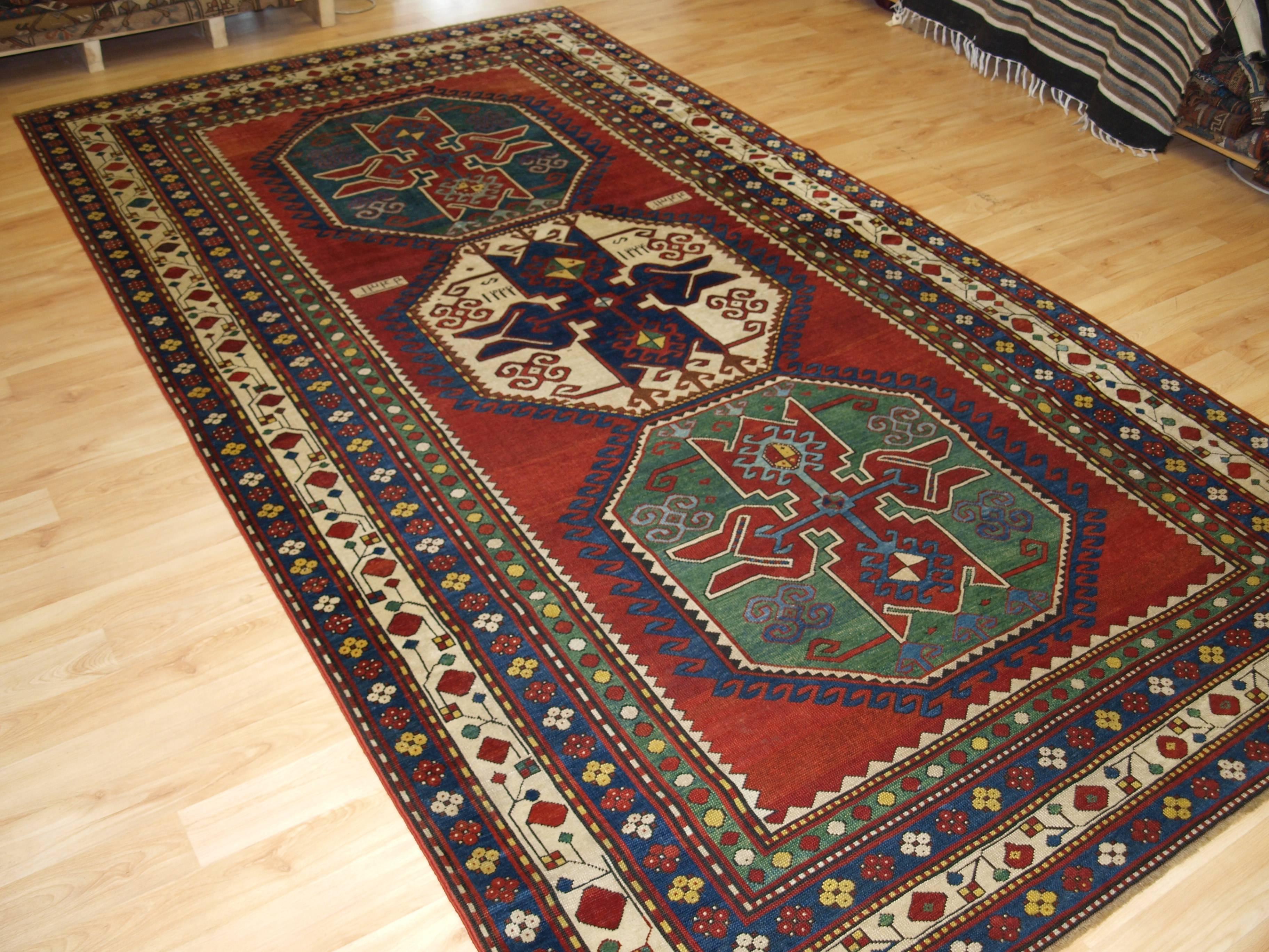 Antique Caucasian Lori Pambak Rug of Traditional Bold Design 3