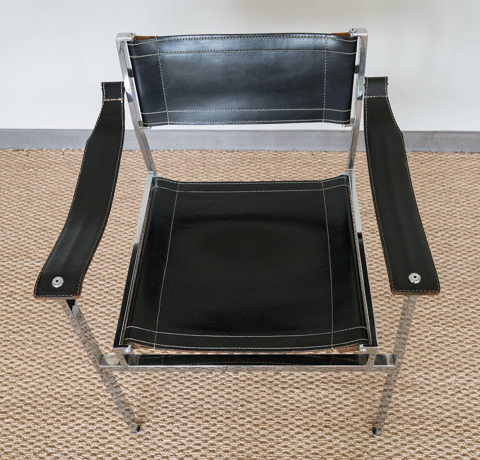 Modernist chrome/leather sling chair.