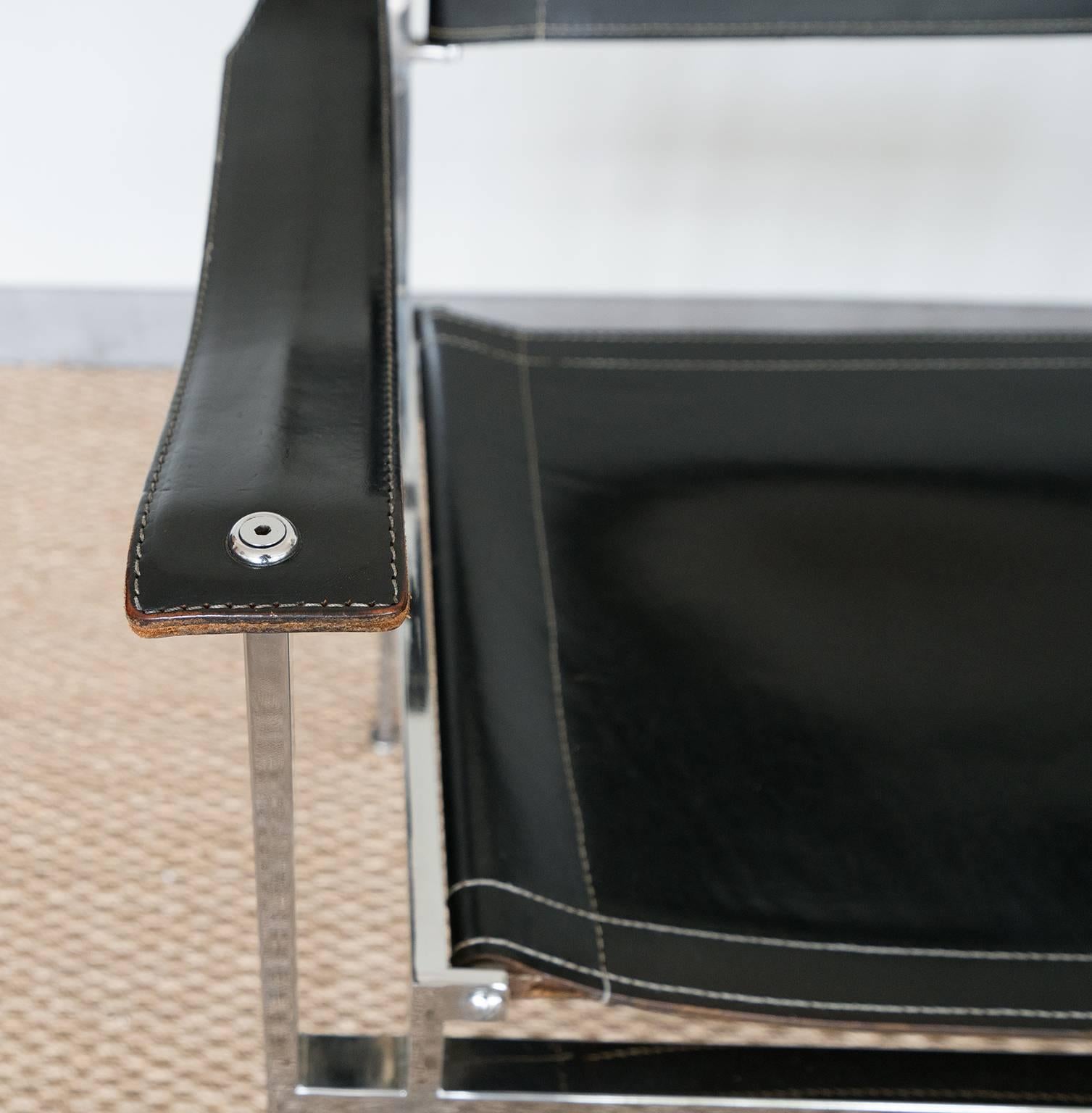 Mid-Century Modern Modernist Chrome/Leather Sling Chair For Sale
