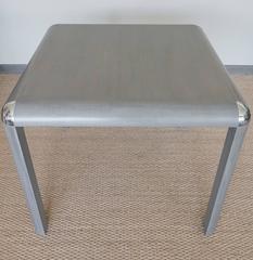 Gray Lacquered Linen Table with Chrome Edges
