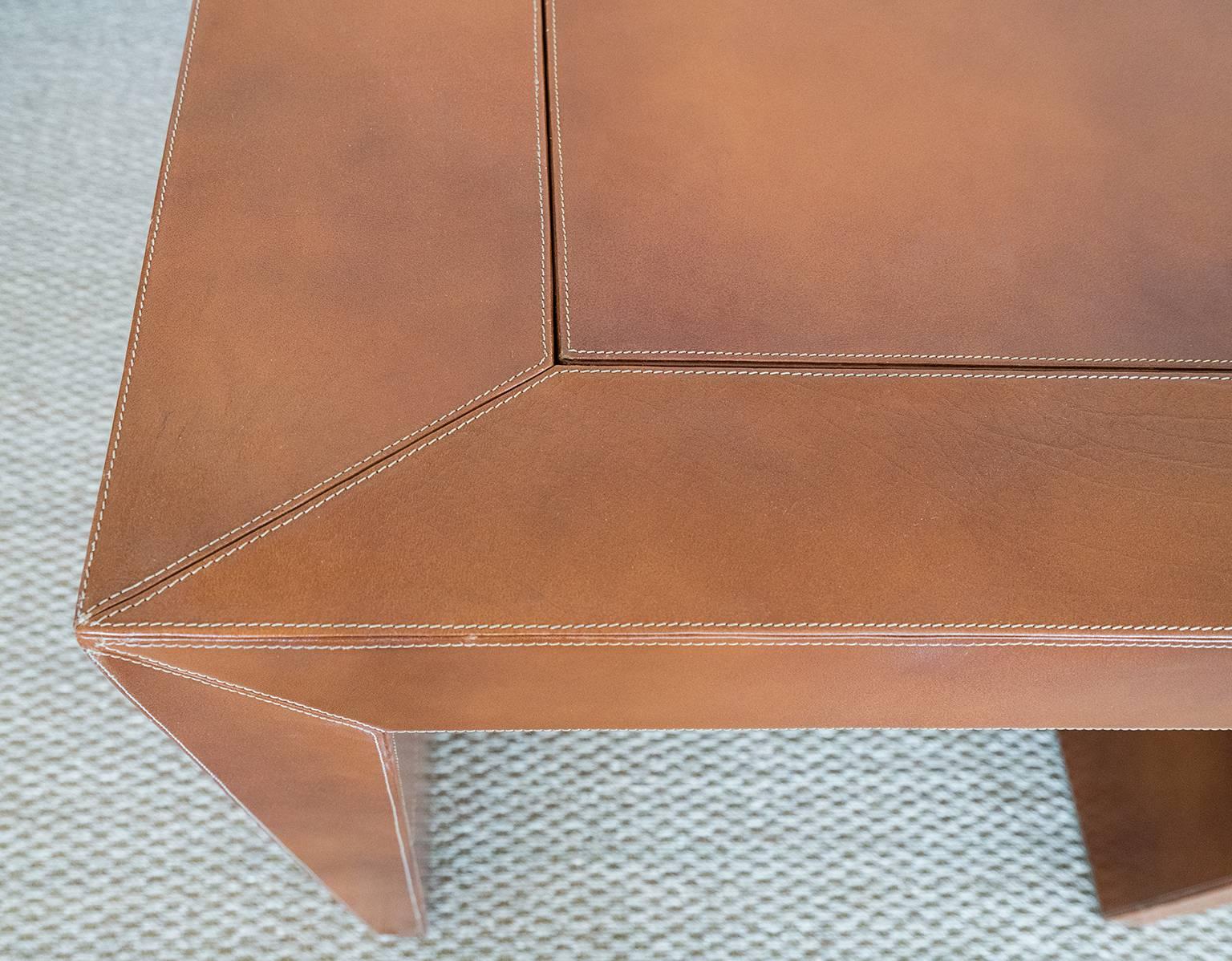 Chess/Backgammon/Checkers Game Table, 1970s Stitched Leather In Good Condition For Sale In Los Angeles, CA