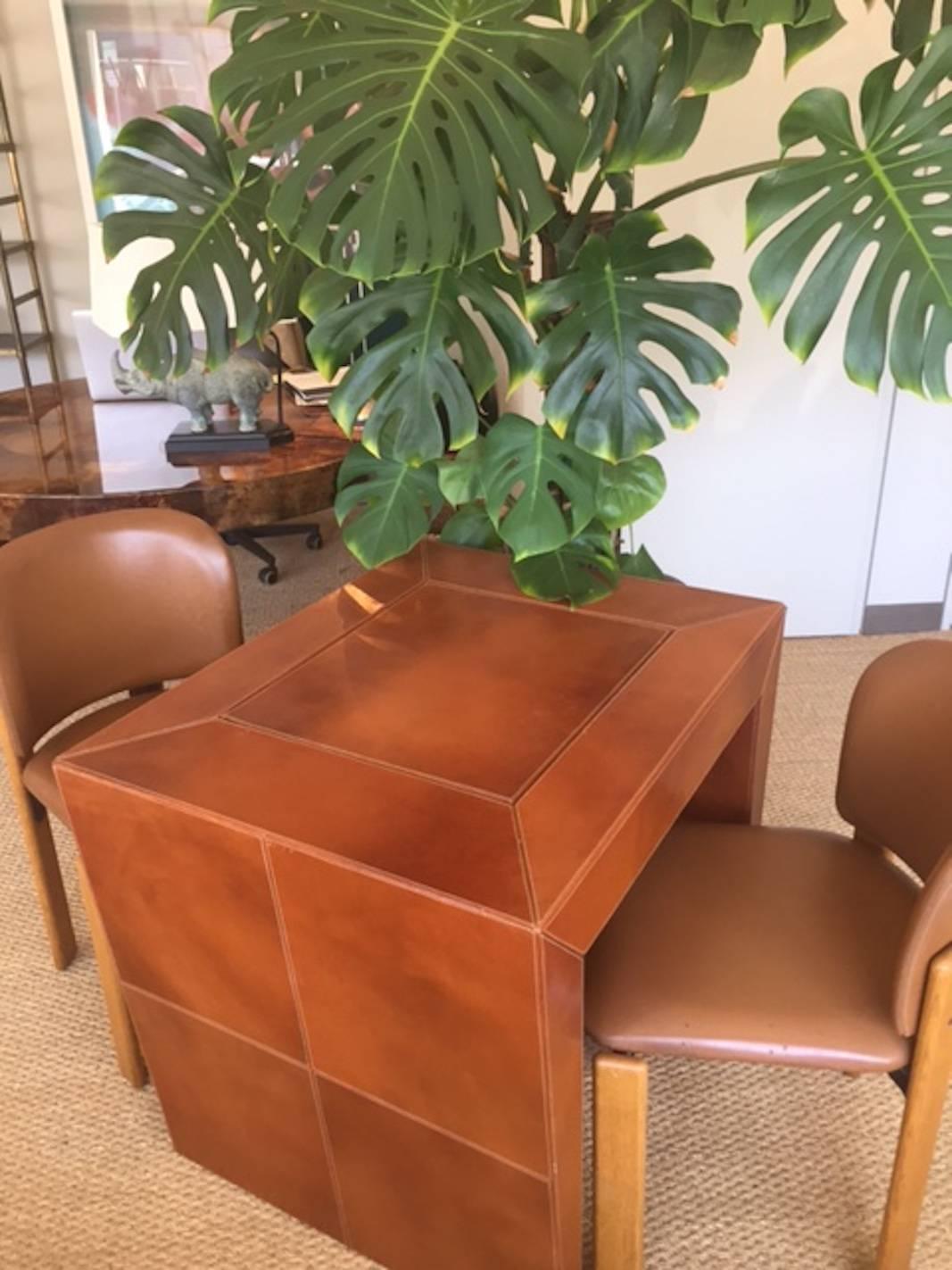 Chess/Backgammon/Checkers game table, 1970s stitched leather.