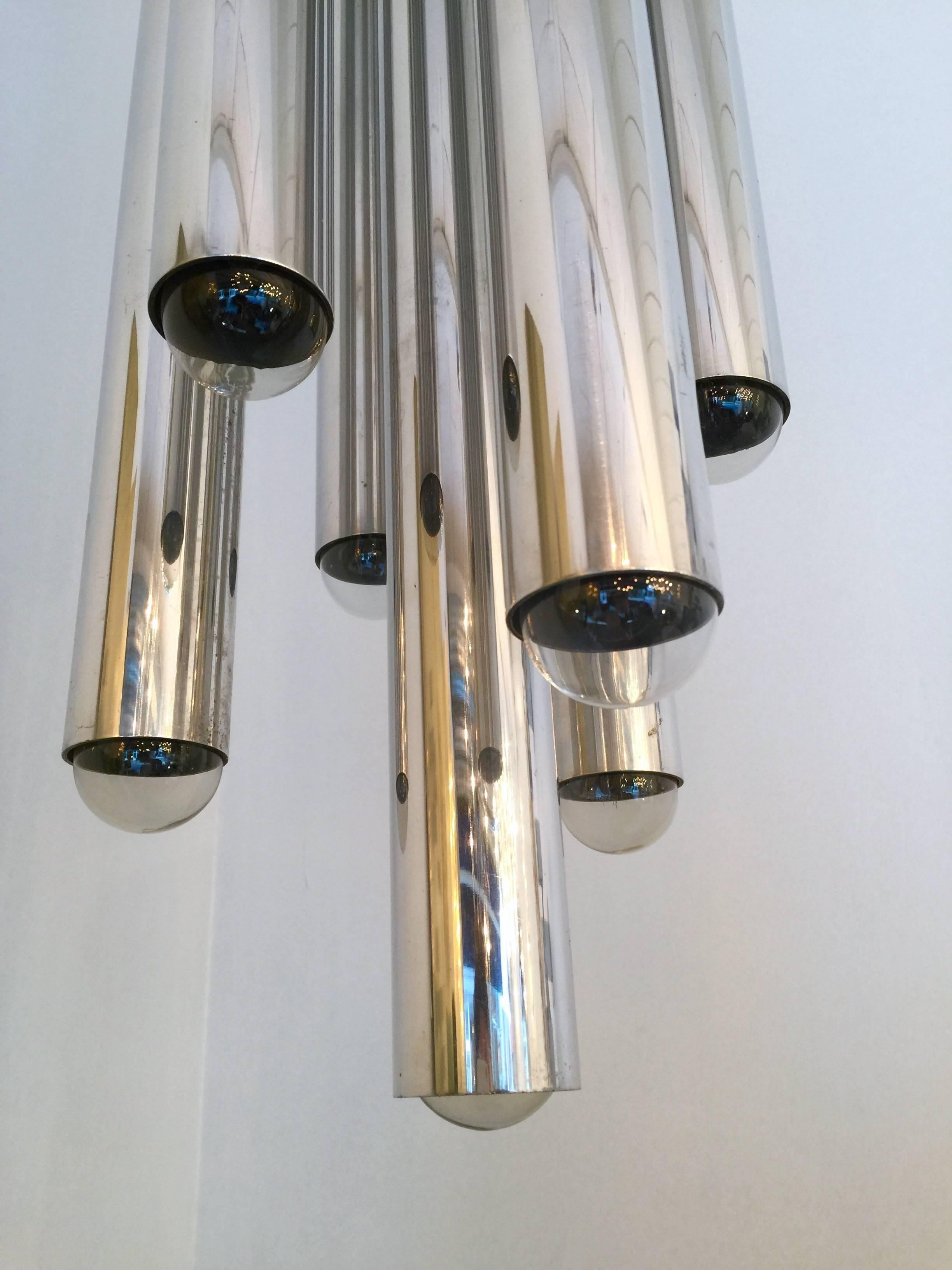 Italian Chandelier Chrome Aluminium Tube by Sciolari, 1970s