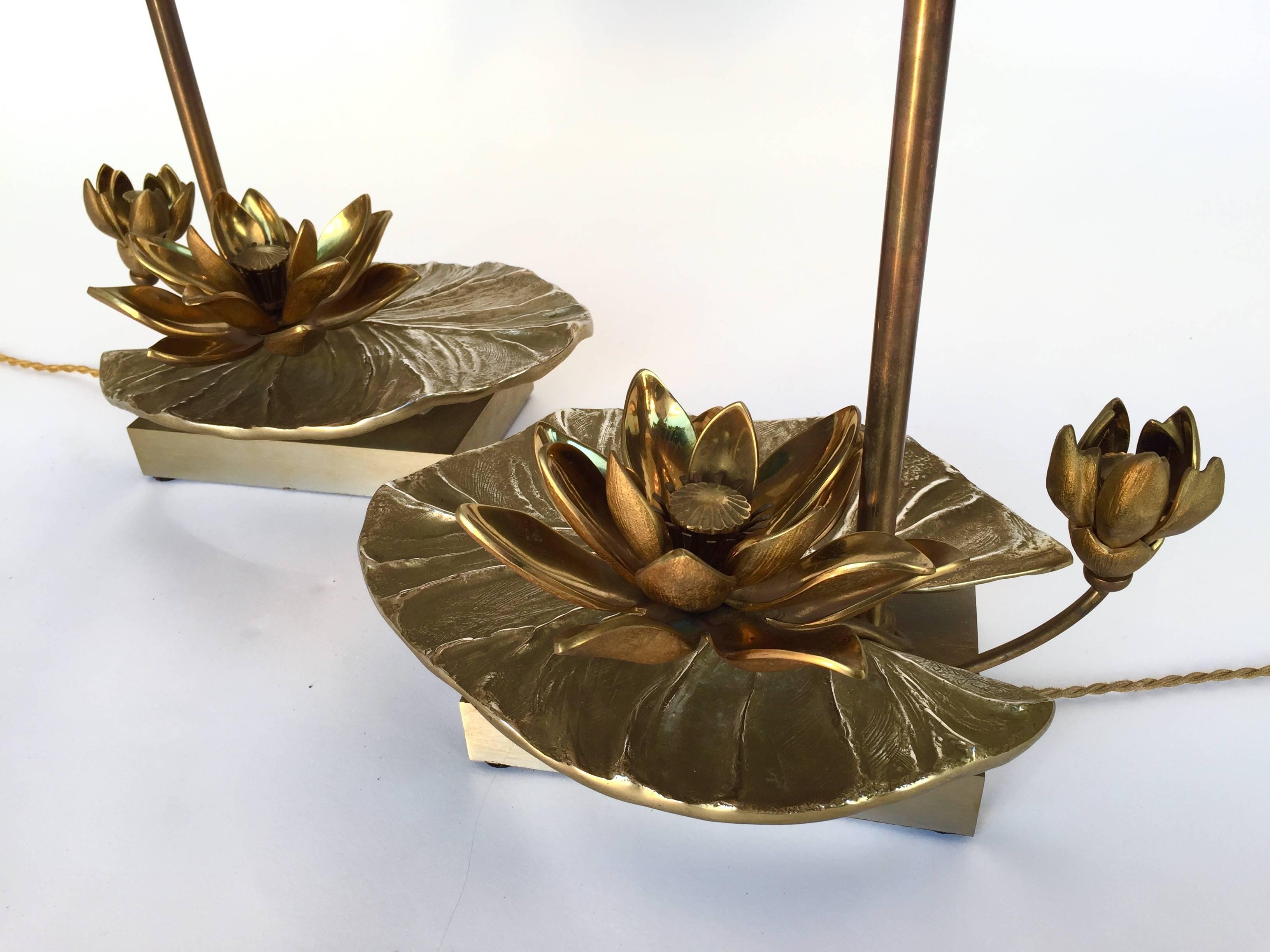Pair of Bronze Nenuphar Lamps by Maison Charles, France, 1970s 1