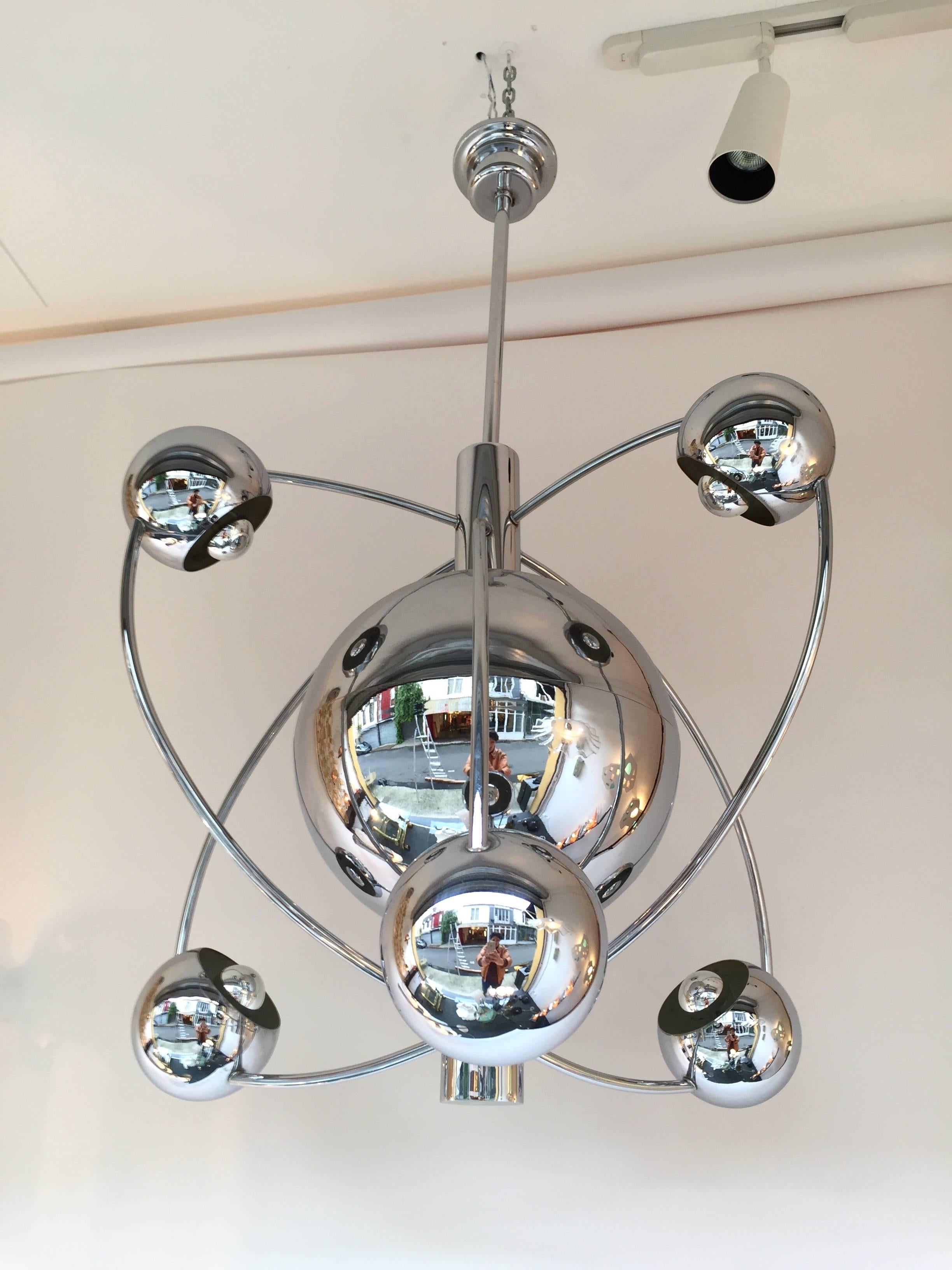 Late 20th Century Satellite Chandelier Chrome by Reggiani, Italy, 1970s