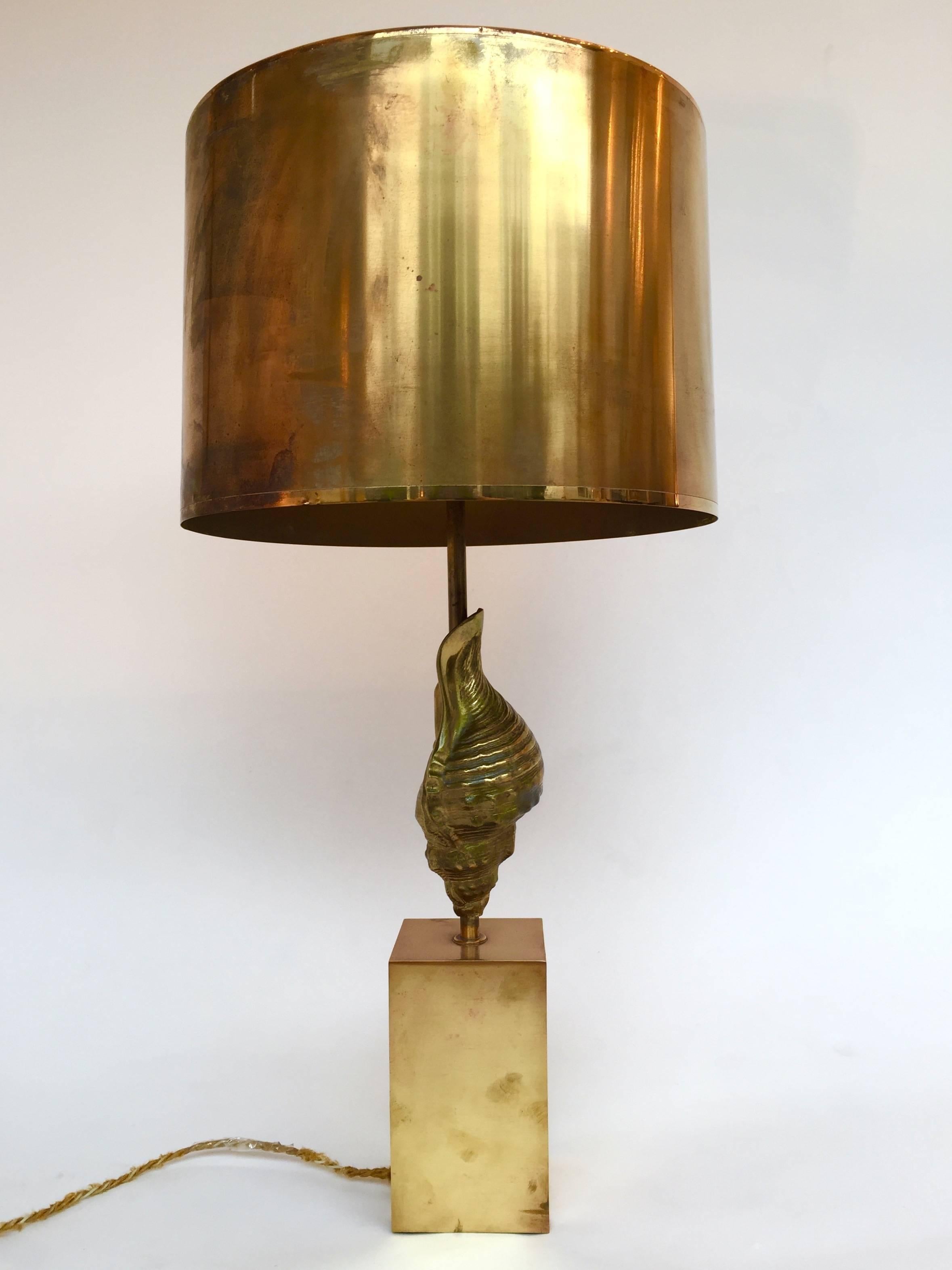 French Bronze Shell Lamp by Maison Charles, 1970s, France