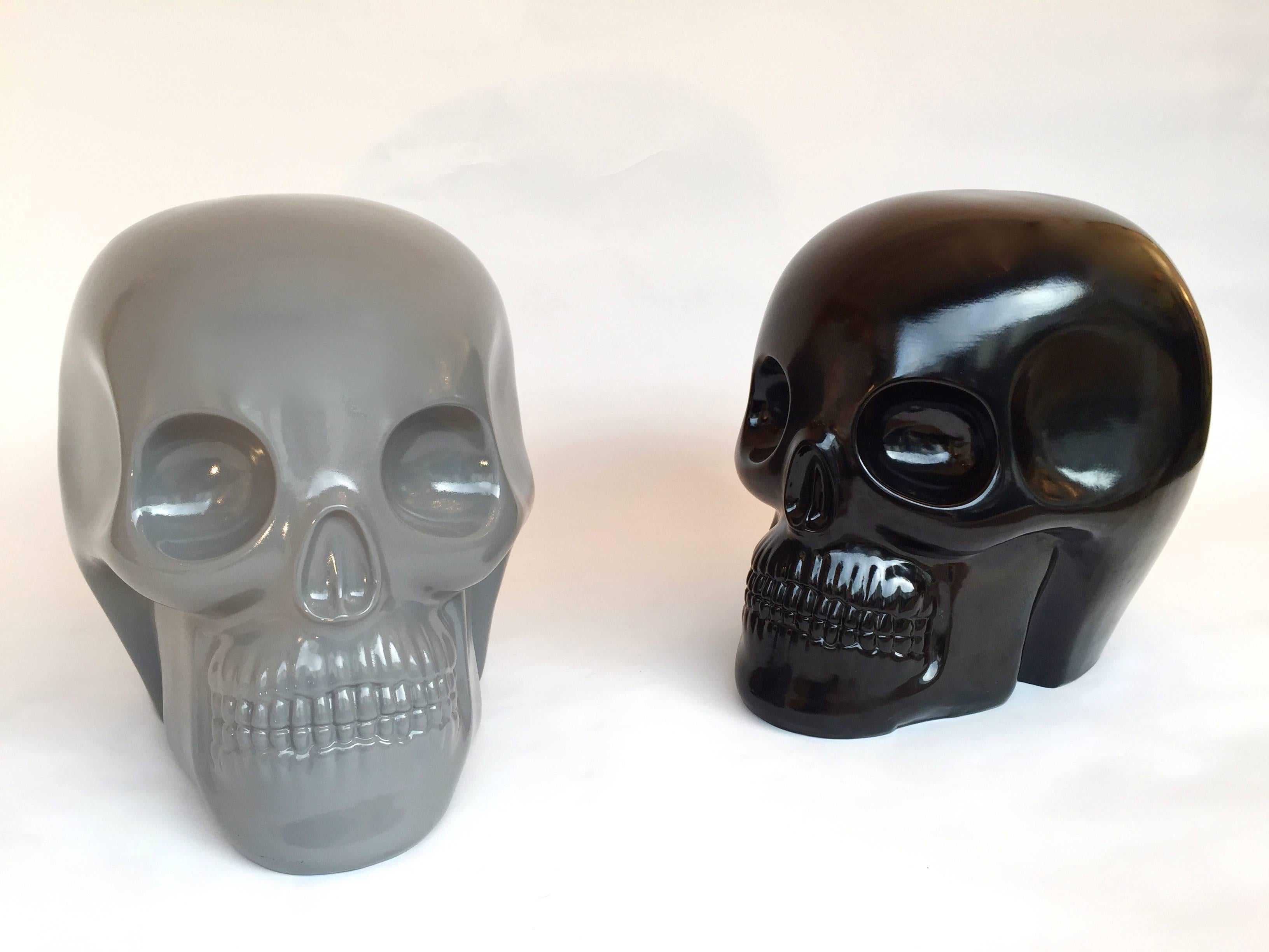 Italian Stool Skull in Grey Ceramic by Antonio Cagianelli, Contemporary For Sale