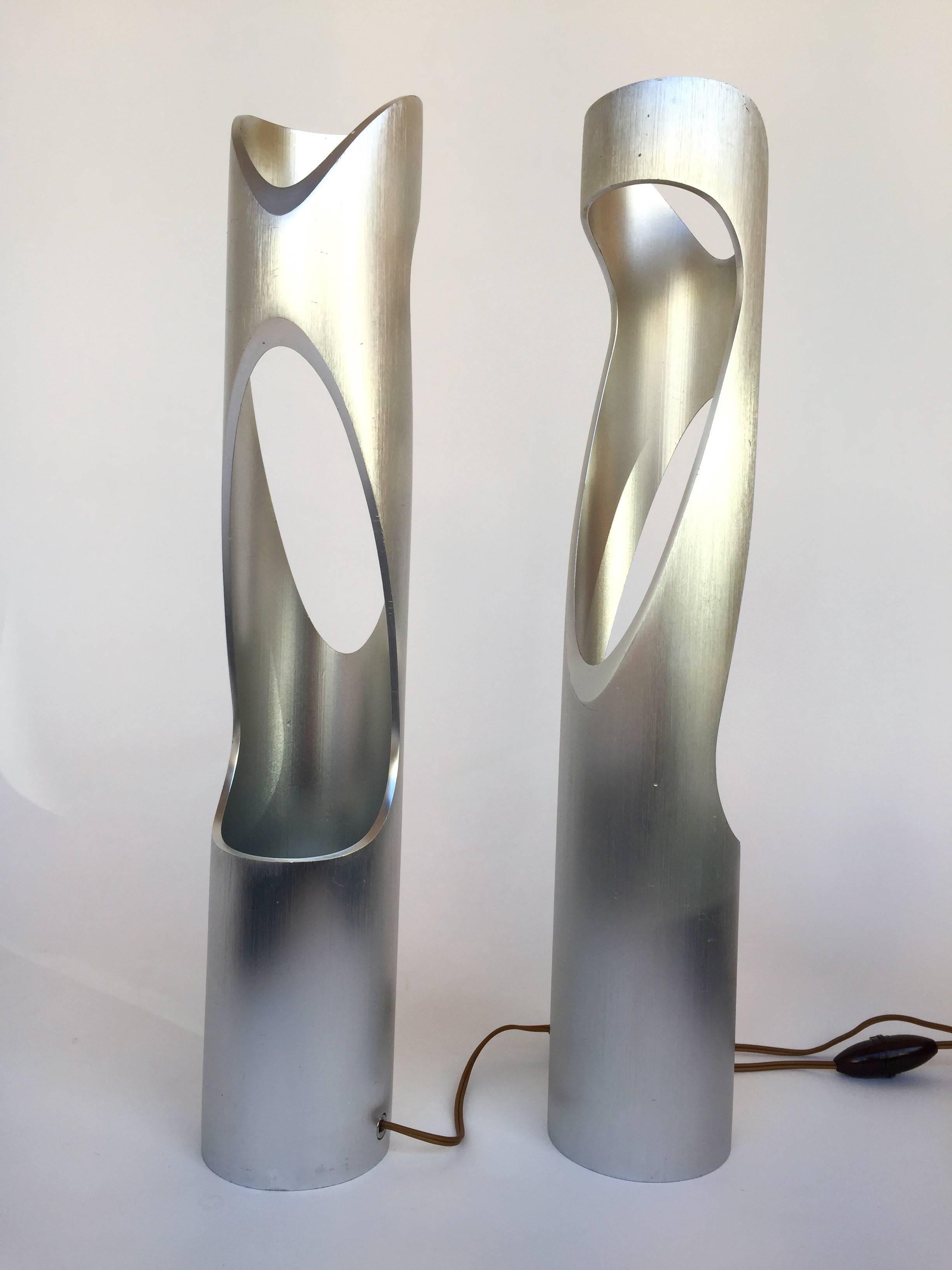 Aluminum Pair of Lamps Sculpture, 1970s, Italy