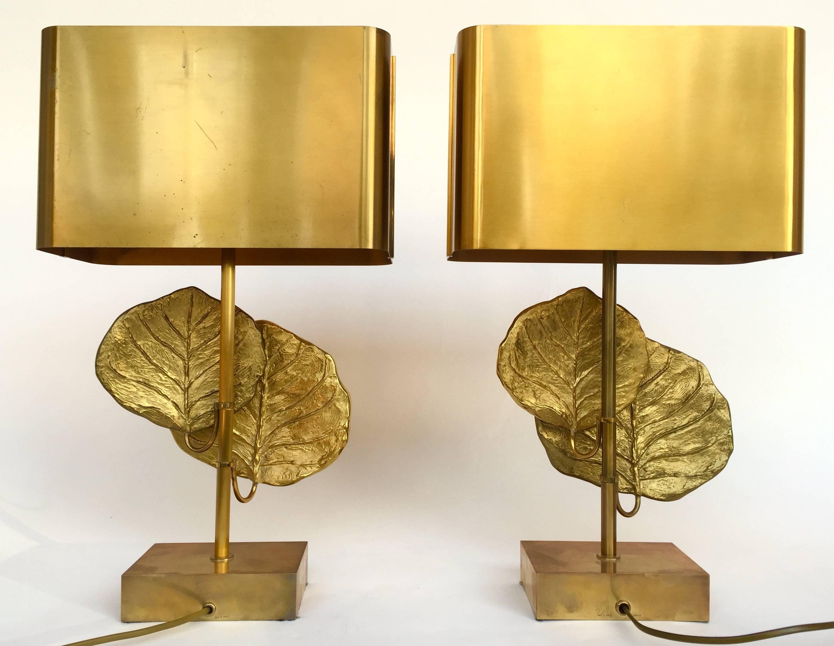 French Pair of Lamps Guadeloupe by Maison Charles, Bronze, 1970s, France