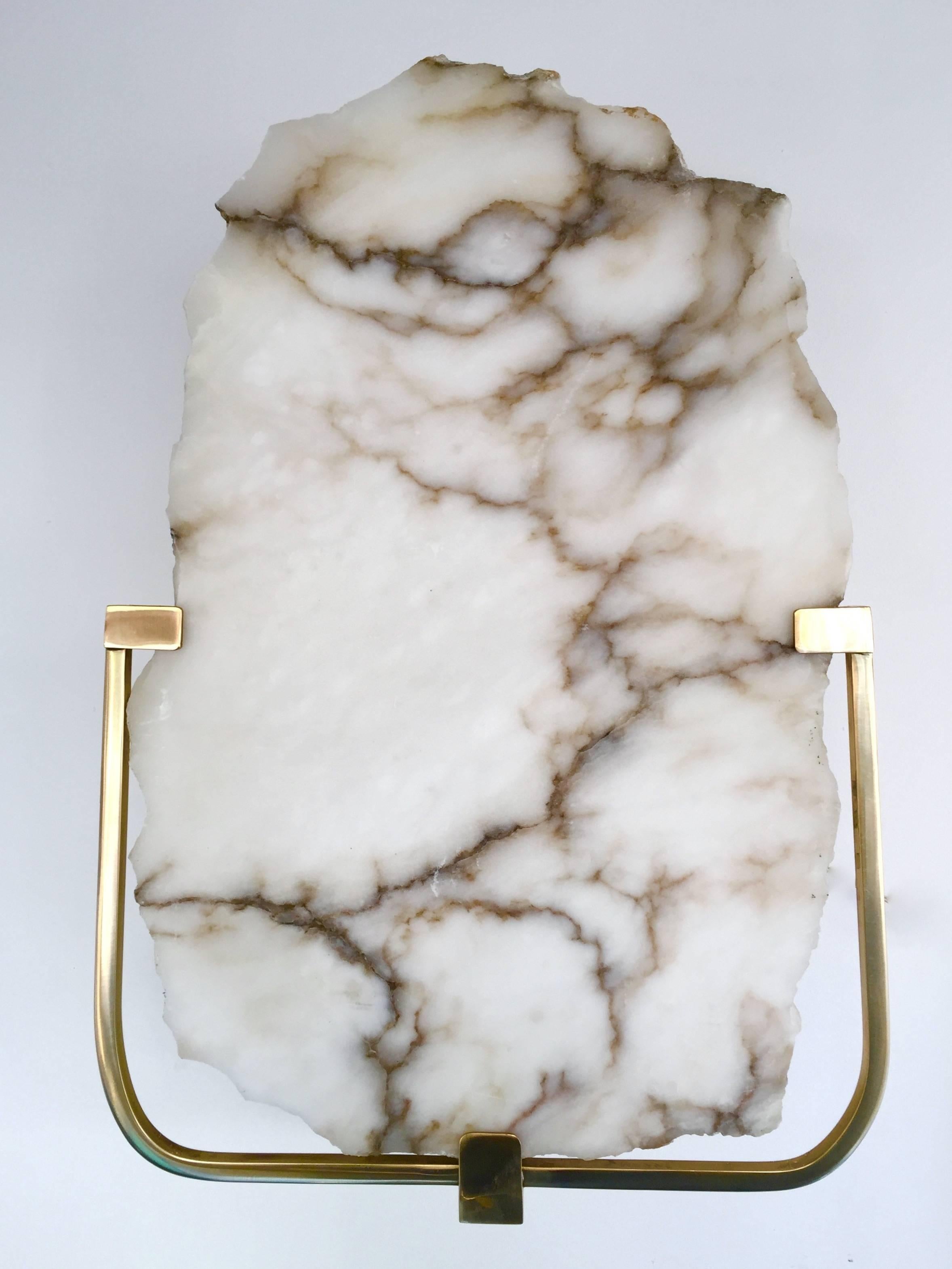 Pair of Alabaster Brass Sconces, Contemporary, Italy 1