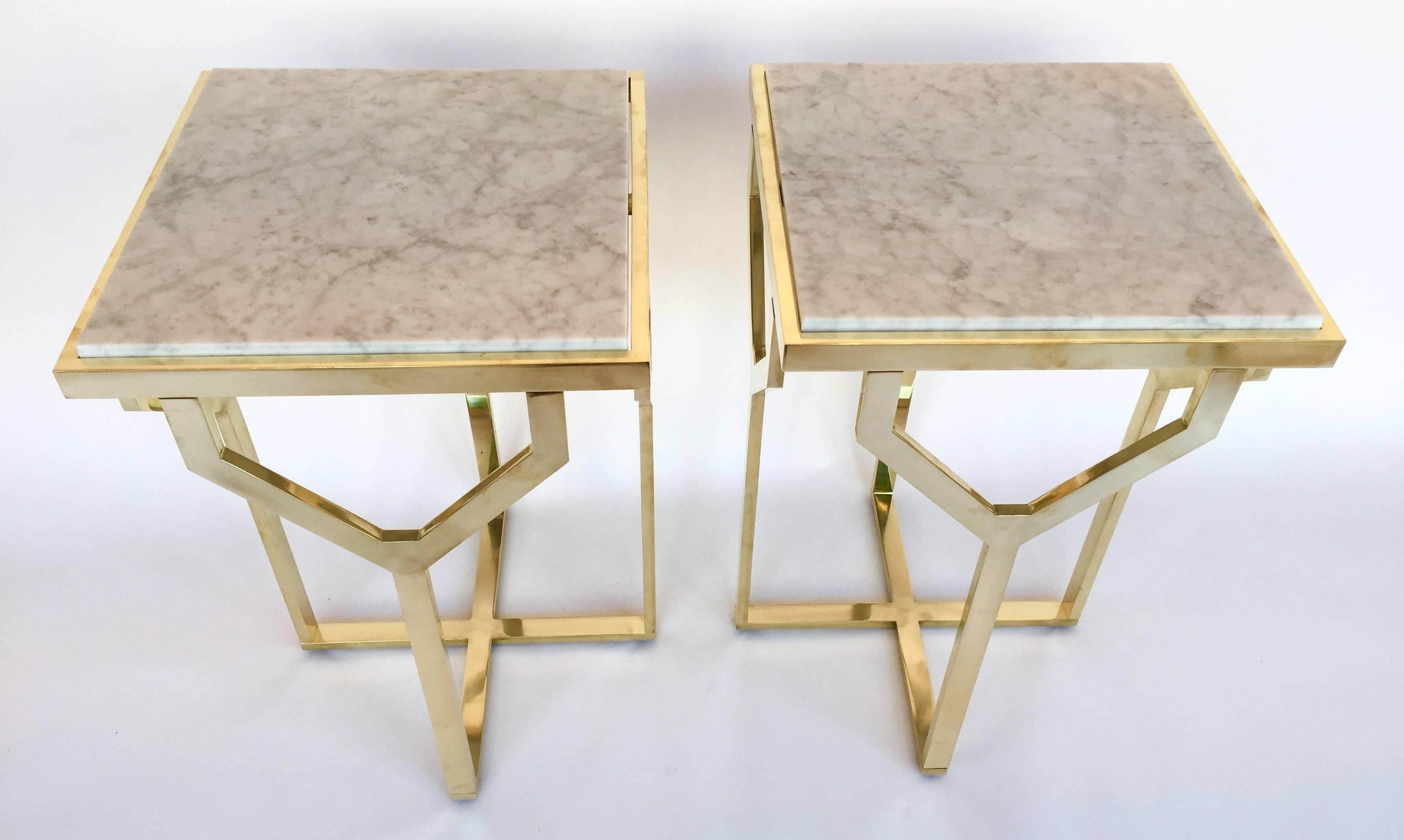 Mid-Century Modern Contemporary Pair of Side Table Y Brass and Marble, Italy