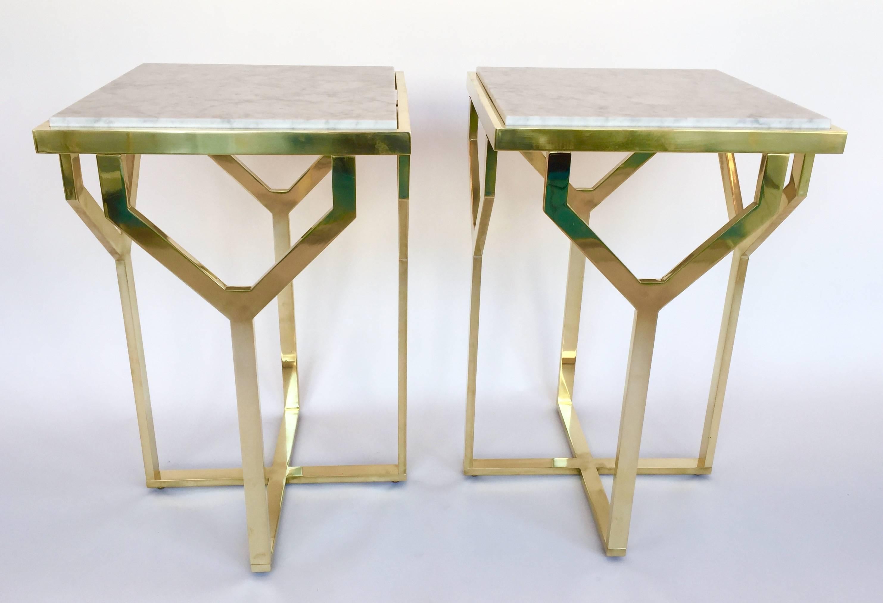 Italian Contemporary Pair of Side Table Y Brass and Marble, Italy