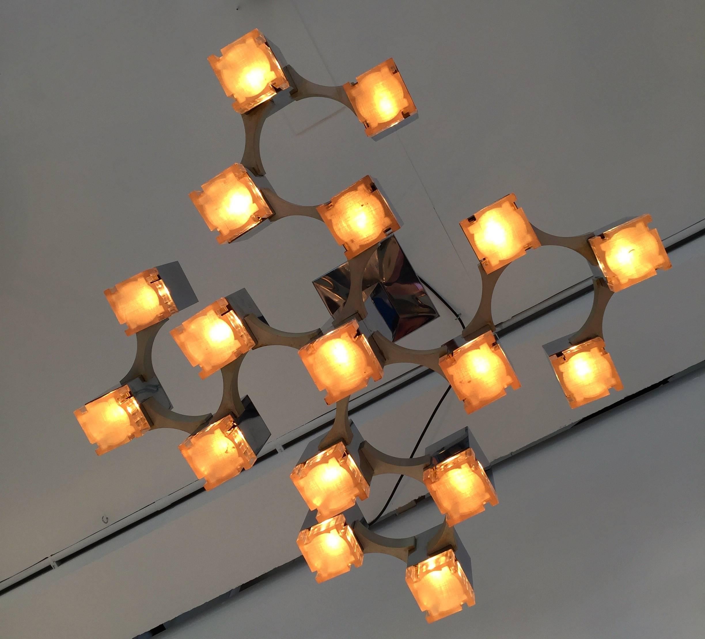 Space Age Chandelier Cubic by Sciolari. Italy, 1970s