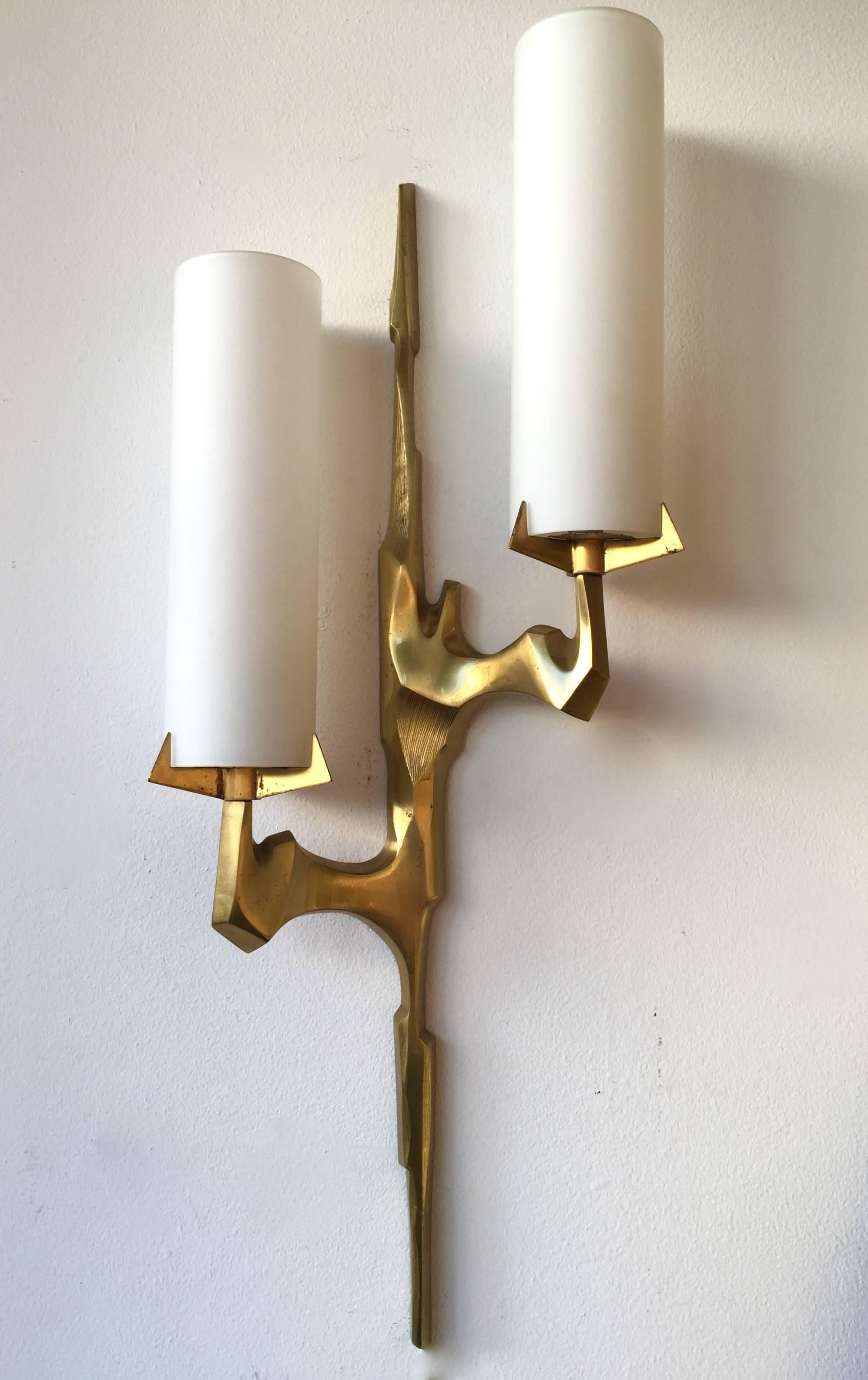 Mid-Century Modern Pair of Sconces Bronze by Arlus, France, 1960s