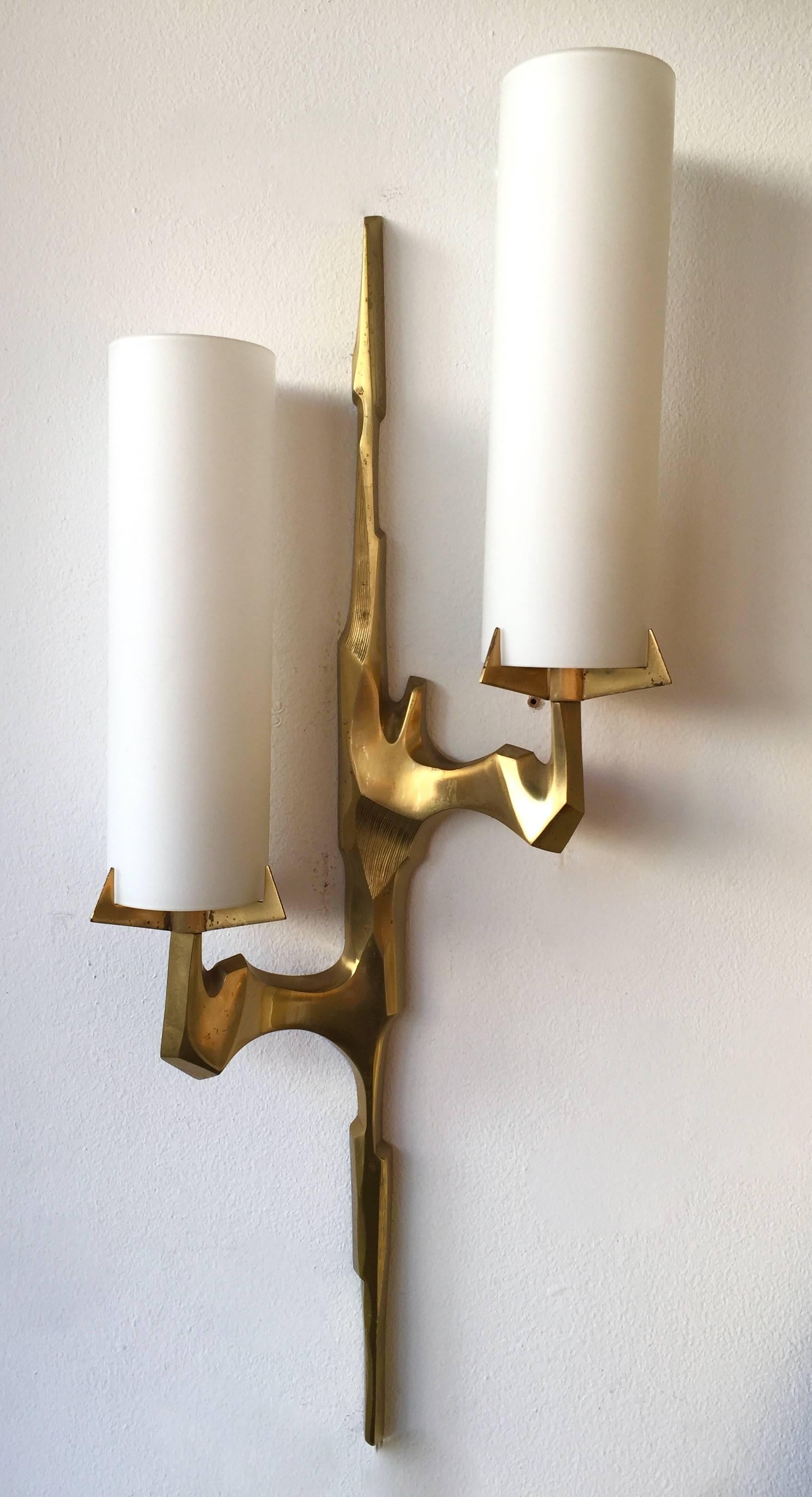Gilt Pair of Sconces Bronze by Arlus, France, 1960s