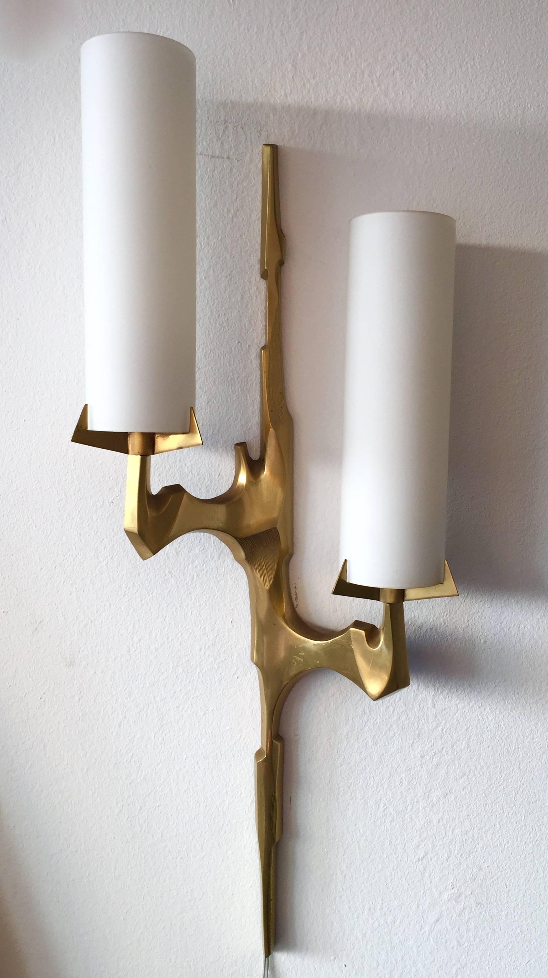 French Pair of Sconces Bronze by Arlus, France, 1960s