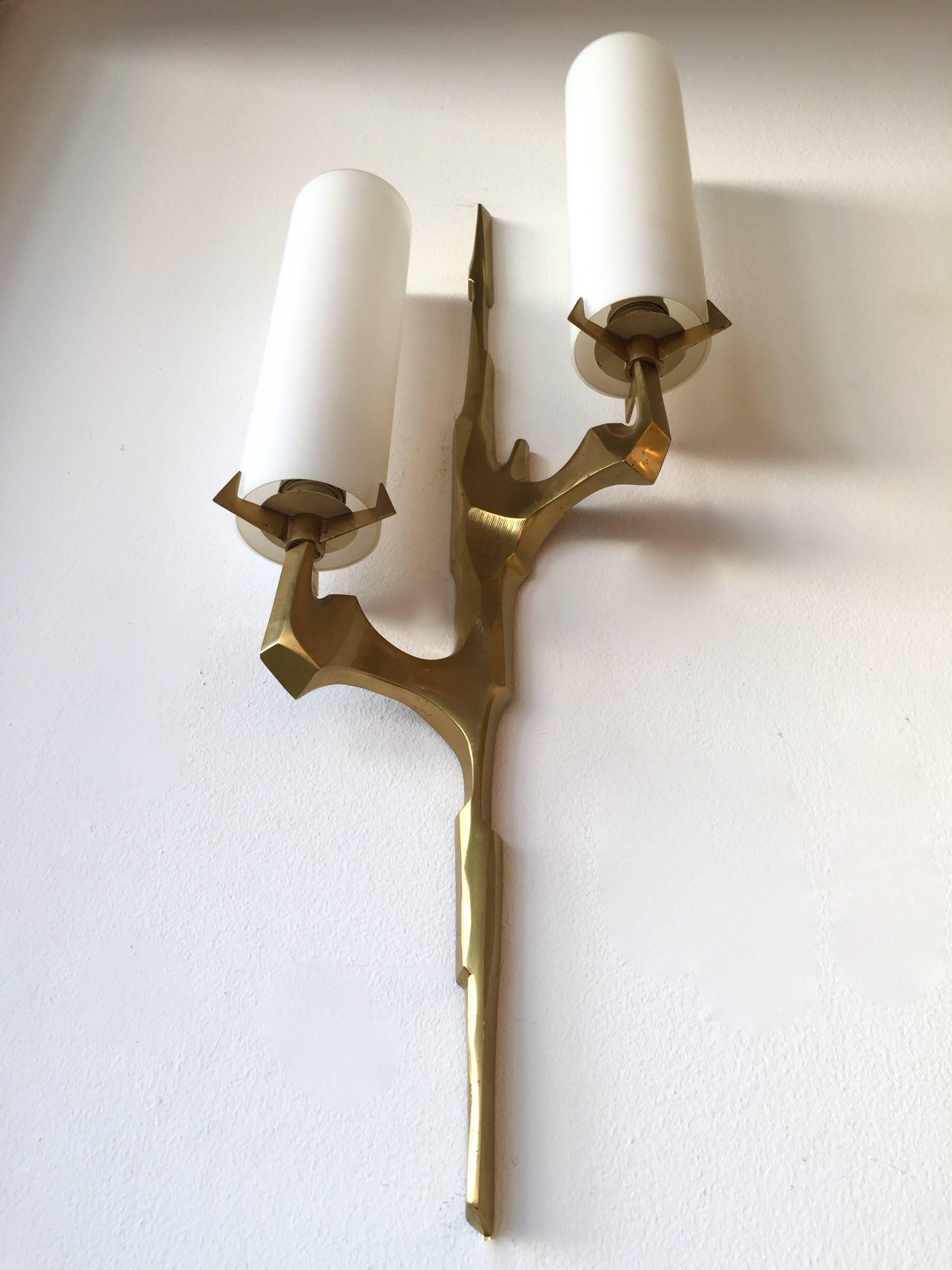 Mid-20th Century Pair of Sconces Bronze by Arlus, France, 1960s