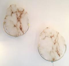 Pair of Sconces Alabaster and Brass Contemporary, Italy, 2016