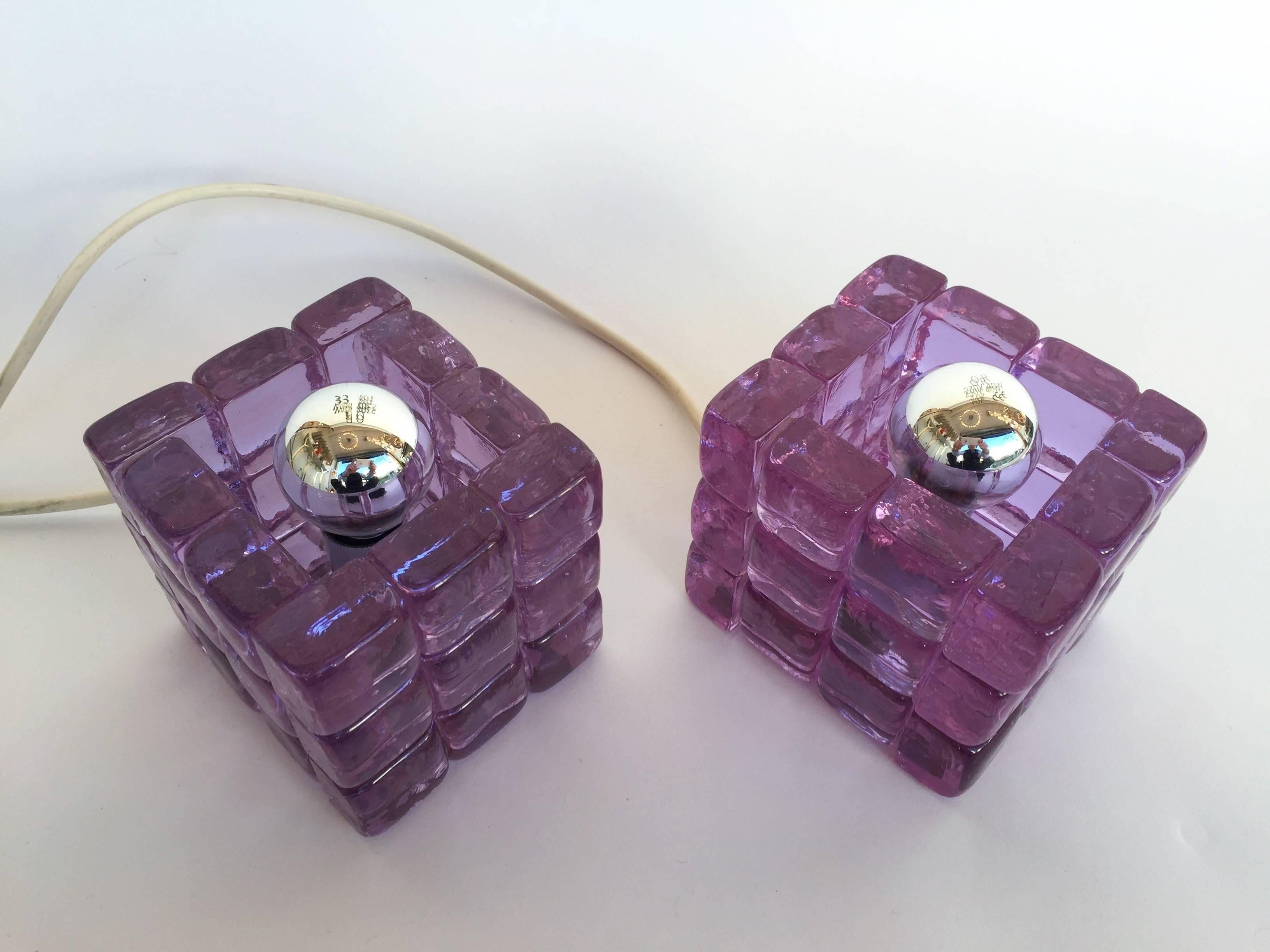 Space Age Pair of Cube Lamps by Poliarte, Italy, 1970s